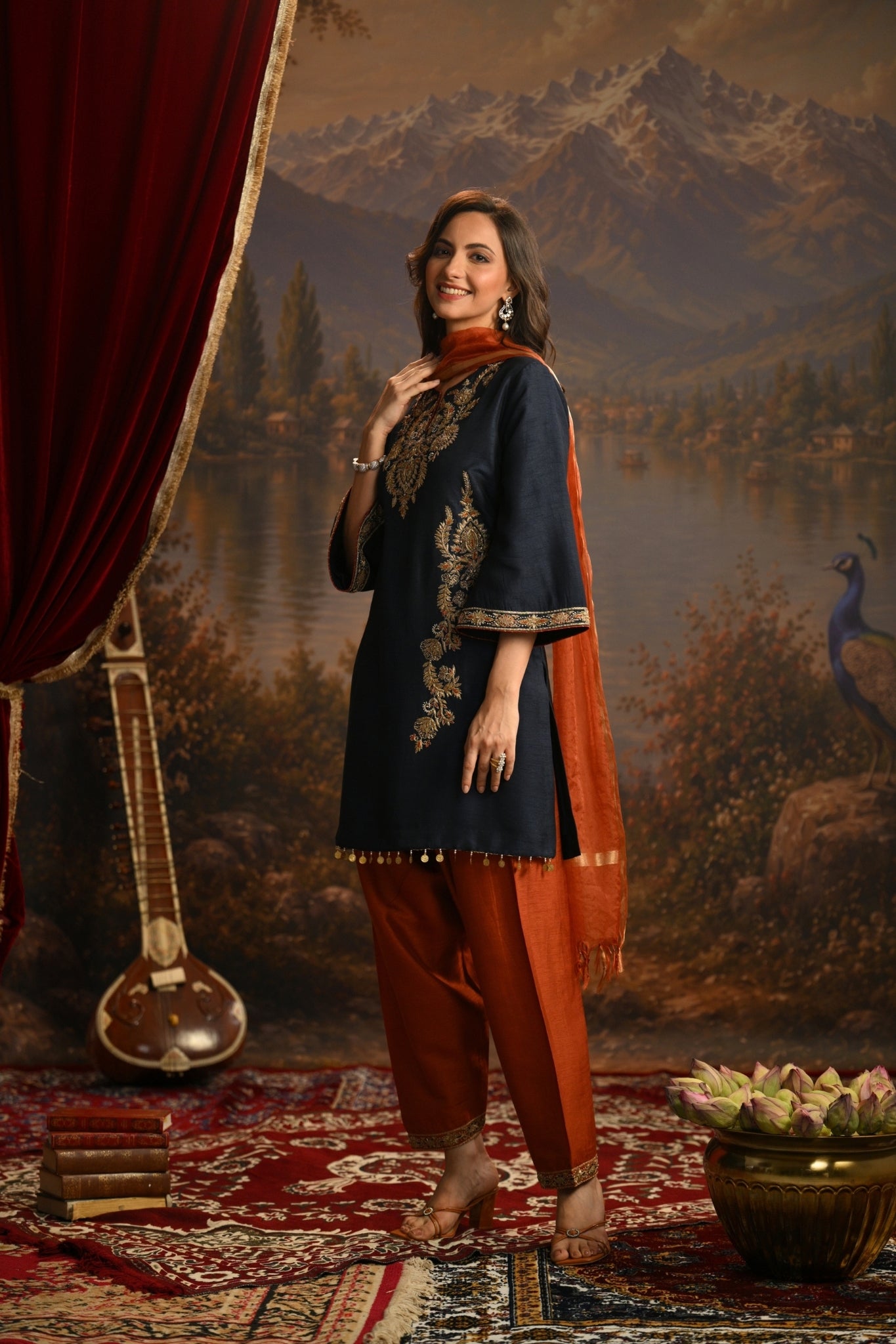 Navy Zeenat Hand Embroidered Kurta Set Taroob