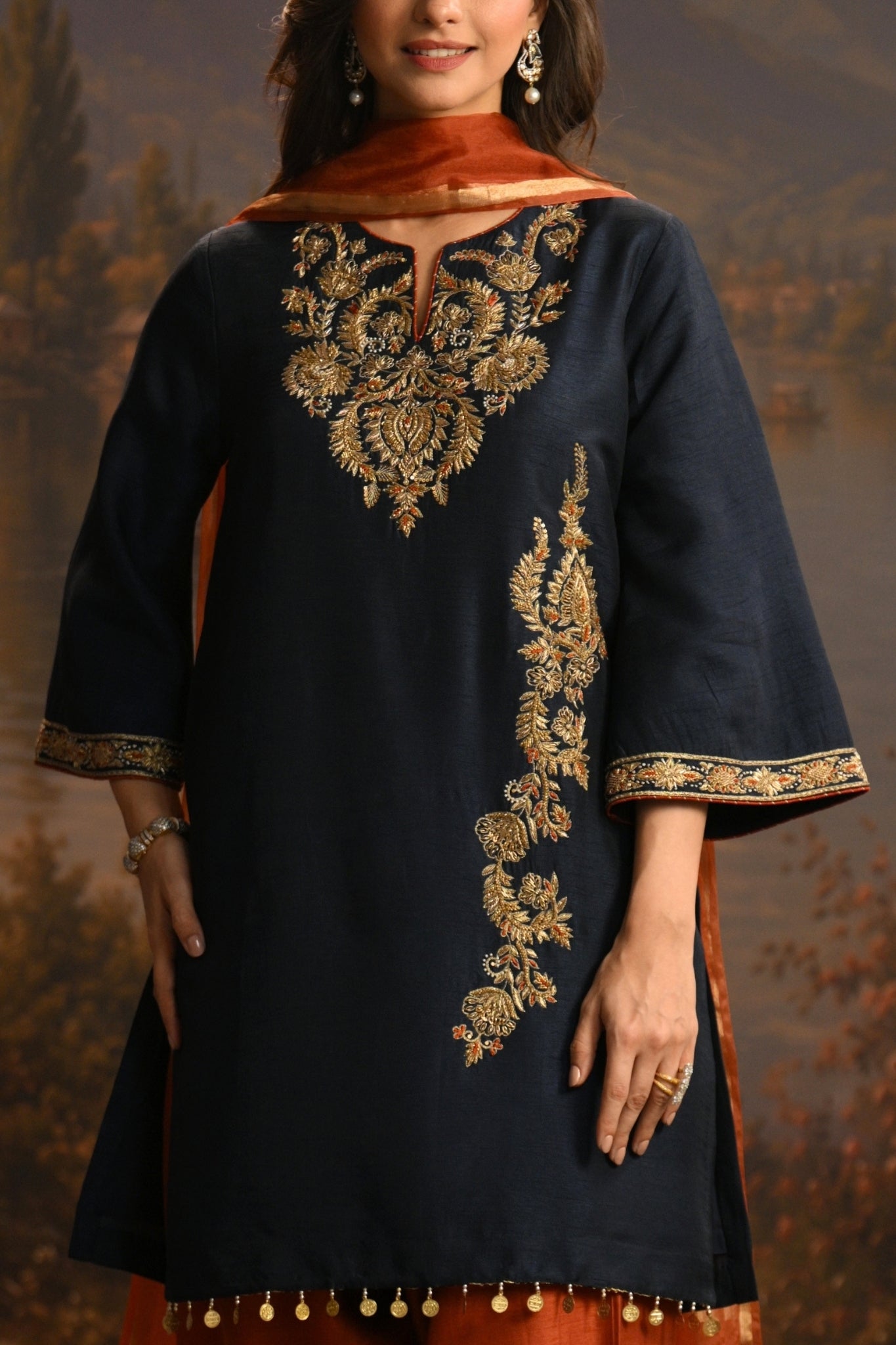Navy Zeenat Hand Embroidered Kurta Set Taroob