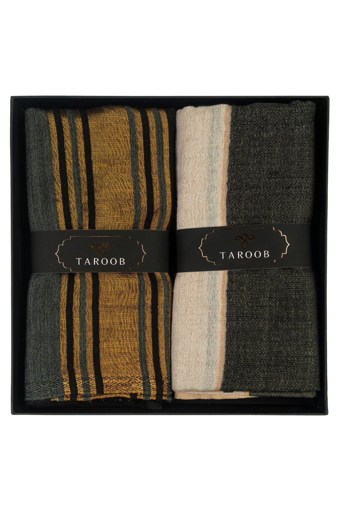 Taroob Gift Set of Classic Striper Wool Zari Stole for Him & Her