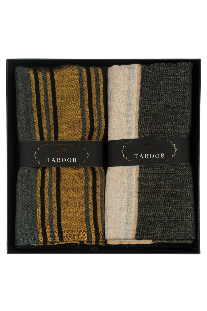 Taroob Gift Set of Classic Striper Wool Zari Stole for Him & Her