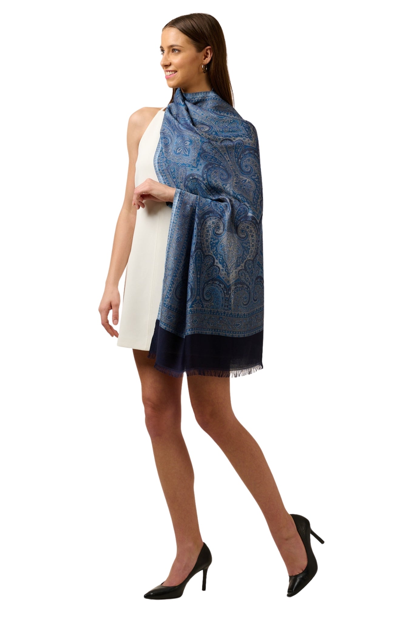 Taroob Tonal Denim Silk Jamawar Stole