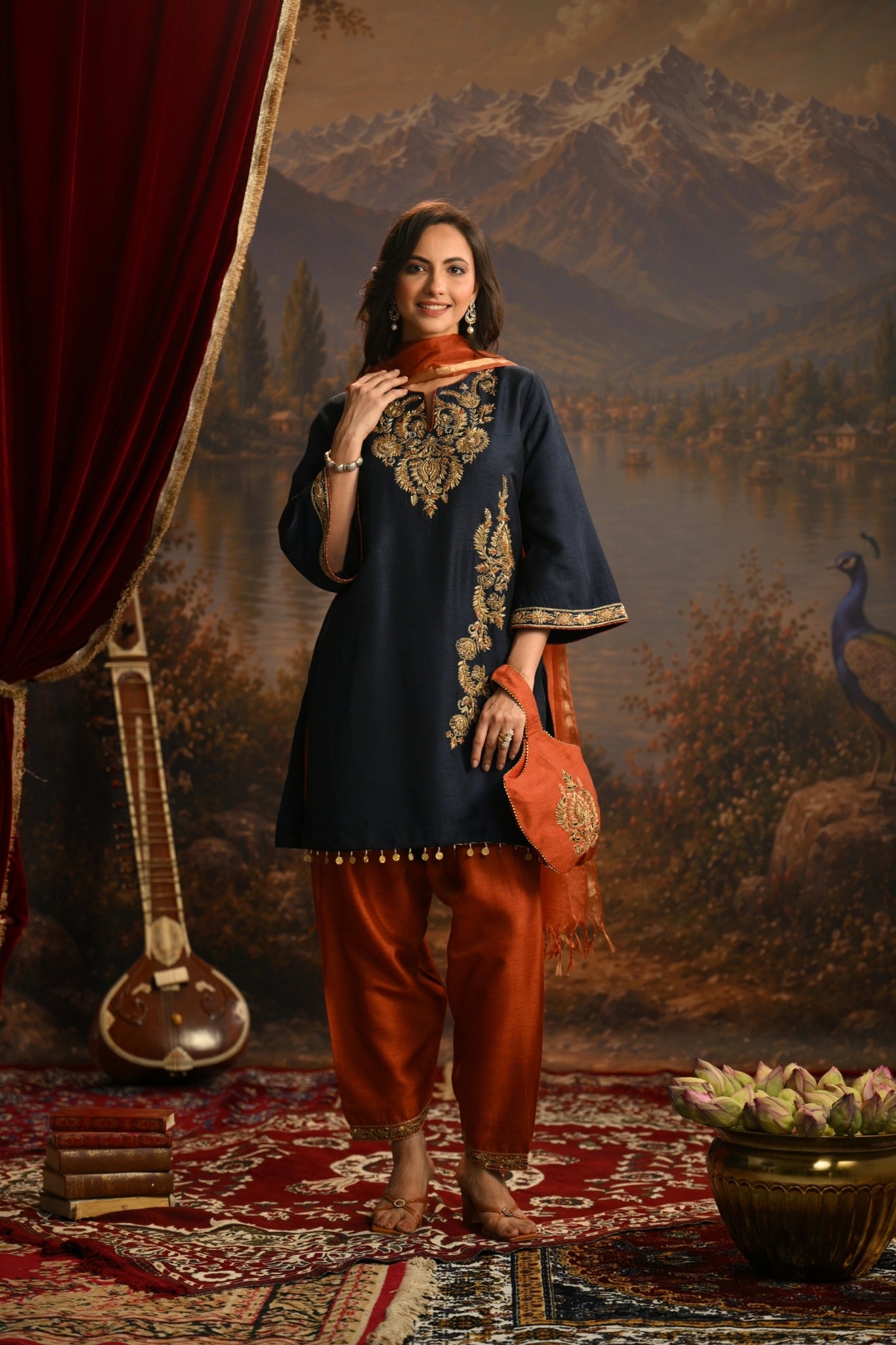 Navy Zeenat Hand Embroidered Kurta Set Taroob