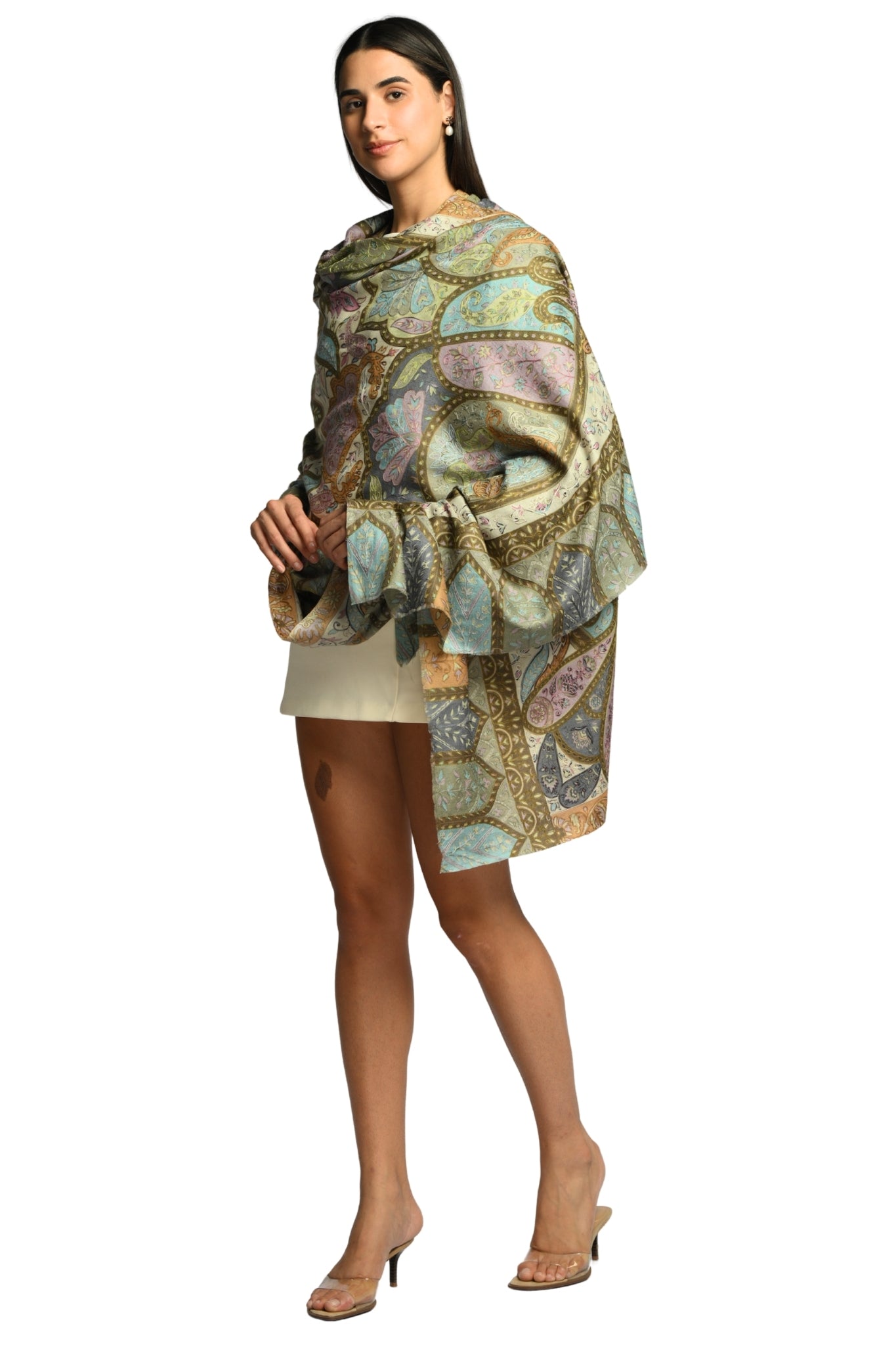 Taroob Noor Kalamkari Paisley Embroidered Shawl