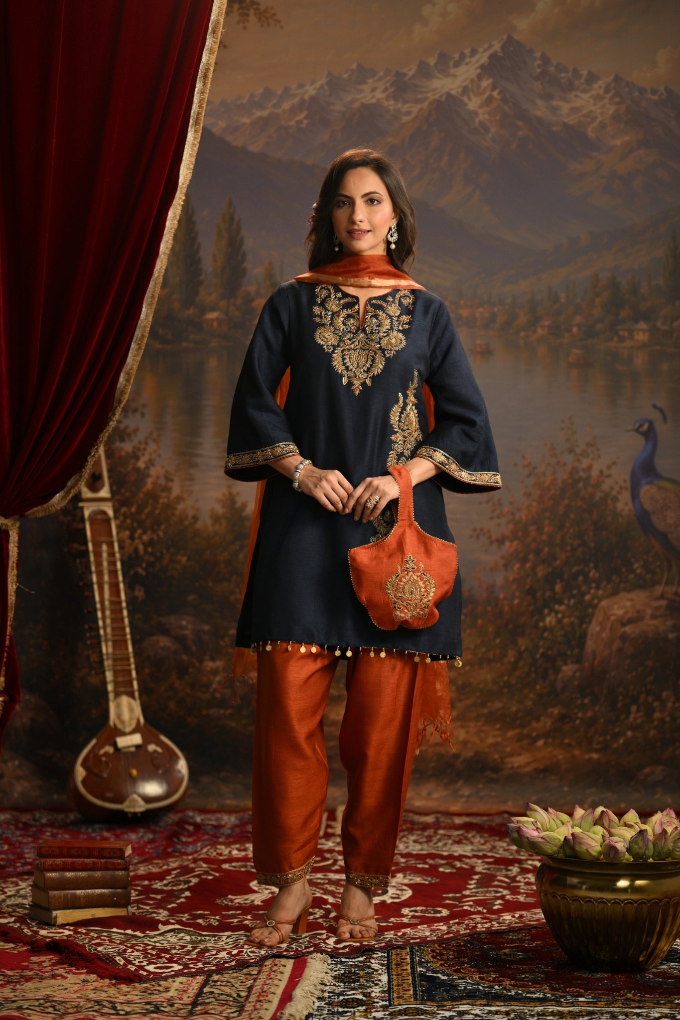 Navy Zeenat Hand Embroidered Kurta Set Taroob