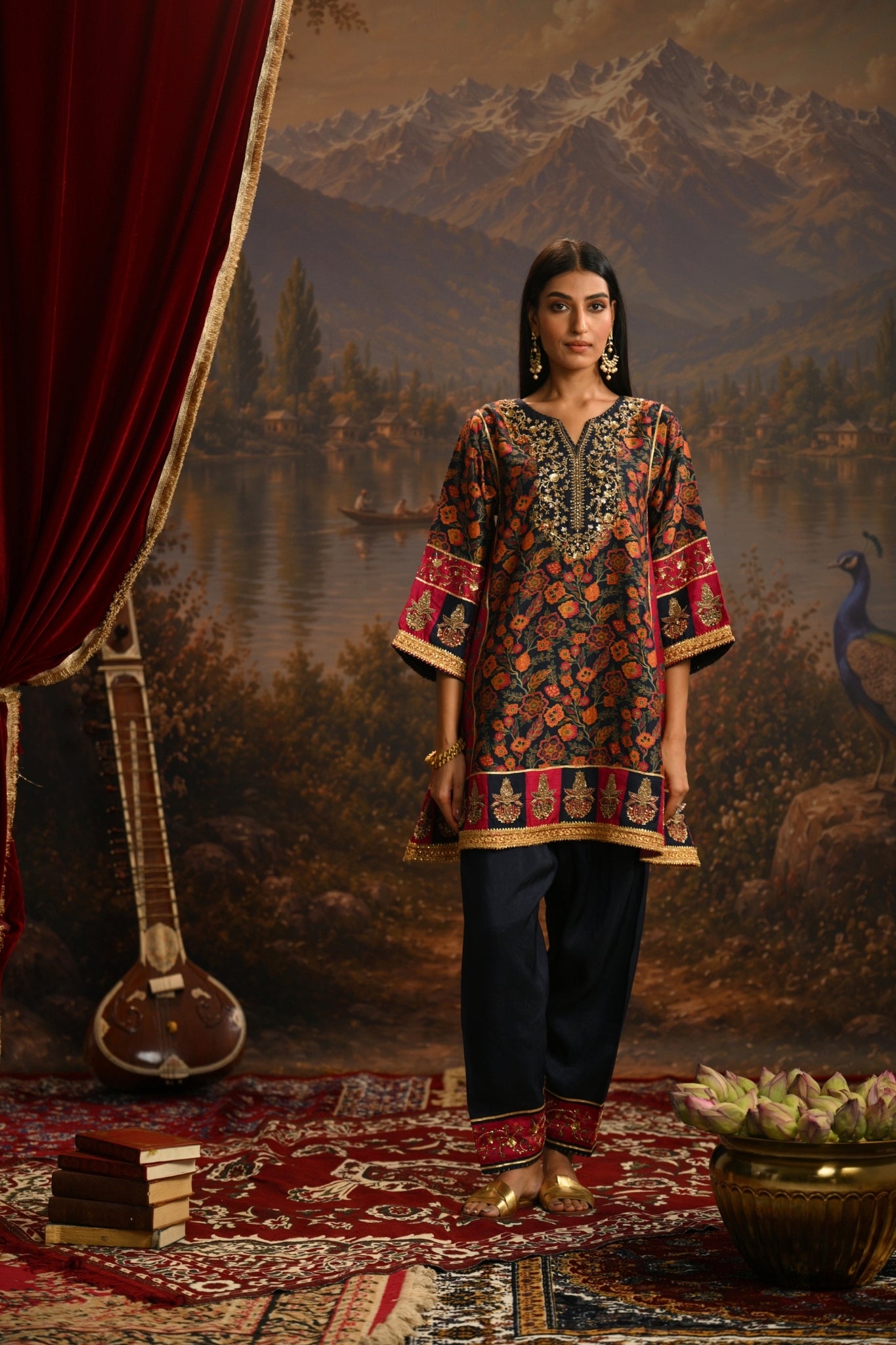 Navy Rangrez Bagh Embroidered Kurta Set Taroob