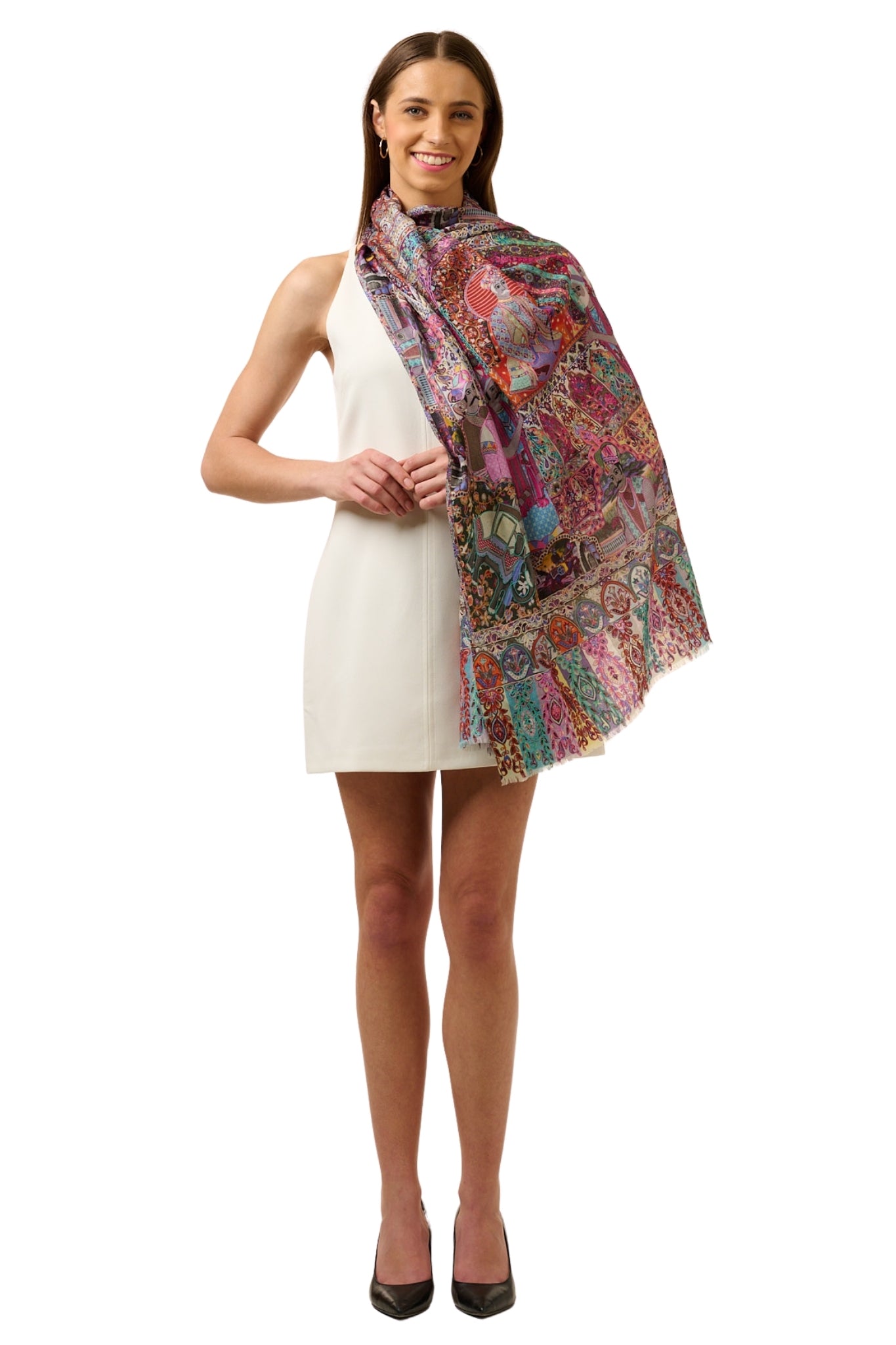 Taroob Embroidered Mughal Mehfil Kalamkari Stole