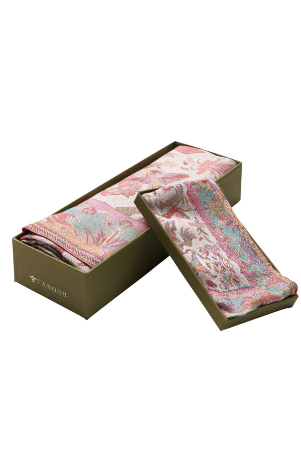 Taroob Gift Set of Silk Jamawar Stole & Pocket Square
