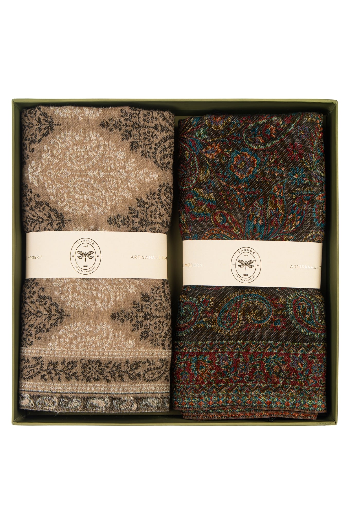 Taroob Couple Gift Set of Wool Silk Stole for Him & Silk Stole for Her