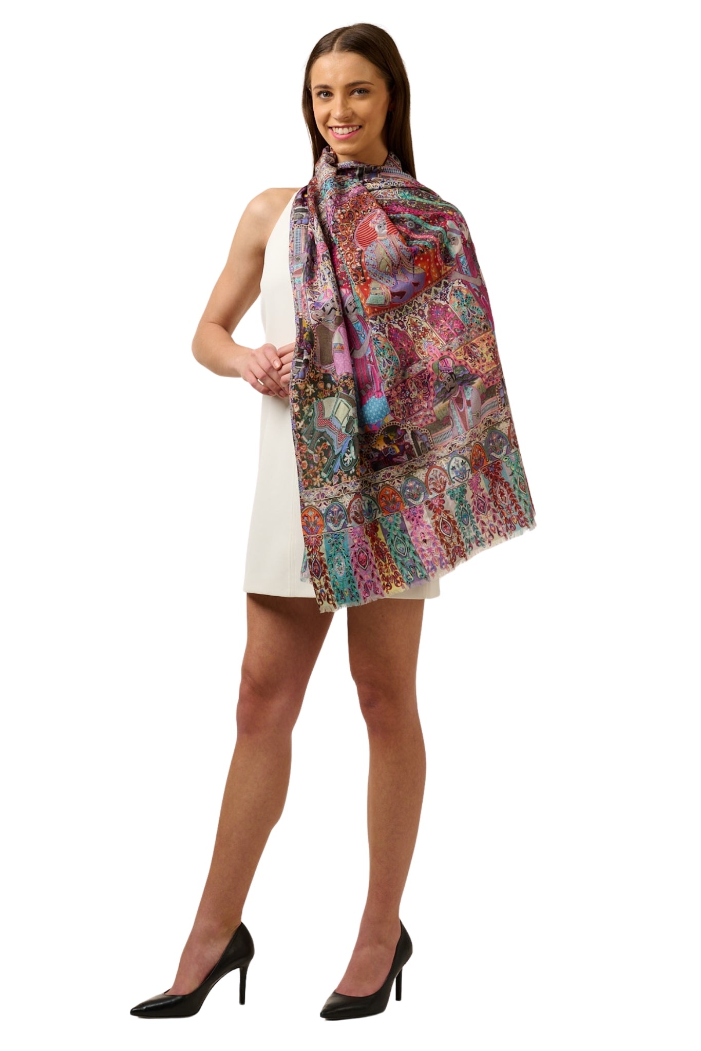 Taroob Embroidered Mughal Mehfil Kalamkari Stole