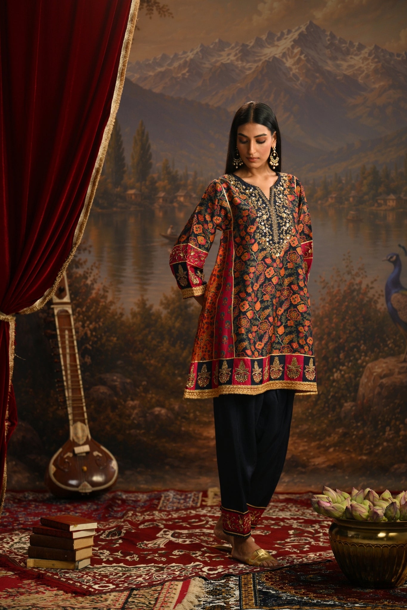 Navy Rangrez Bagh Embroidered Kurta Set Taroob