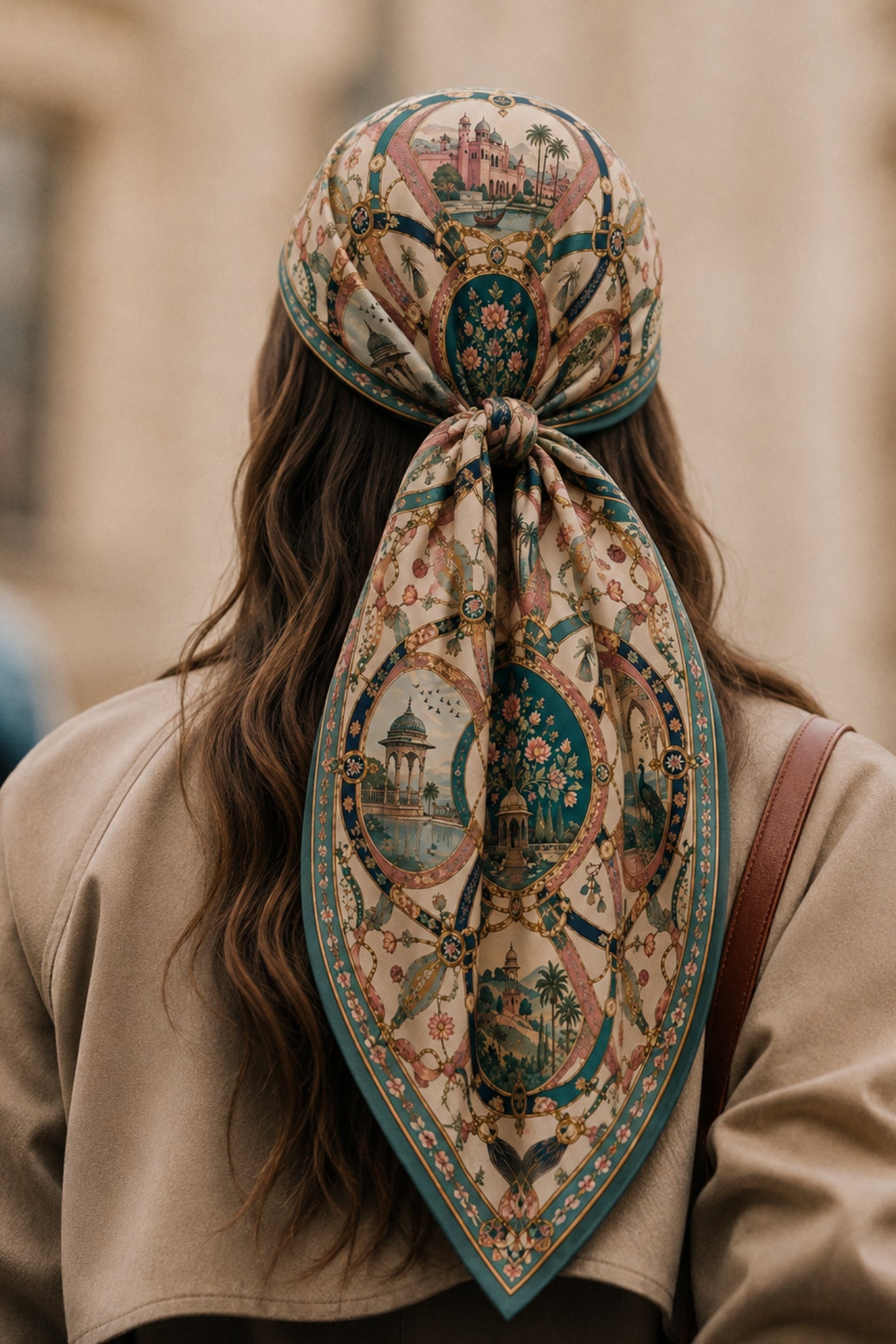 Off White Royal Garden Silk Printed Square Taroob