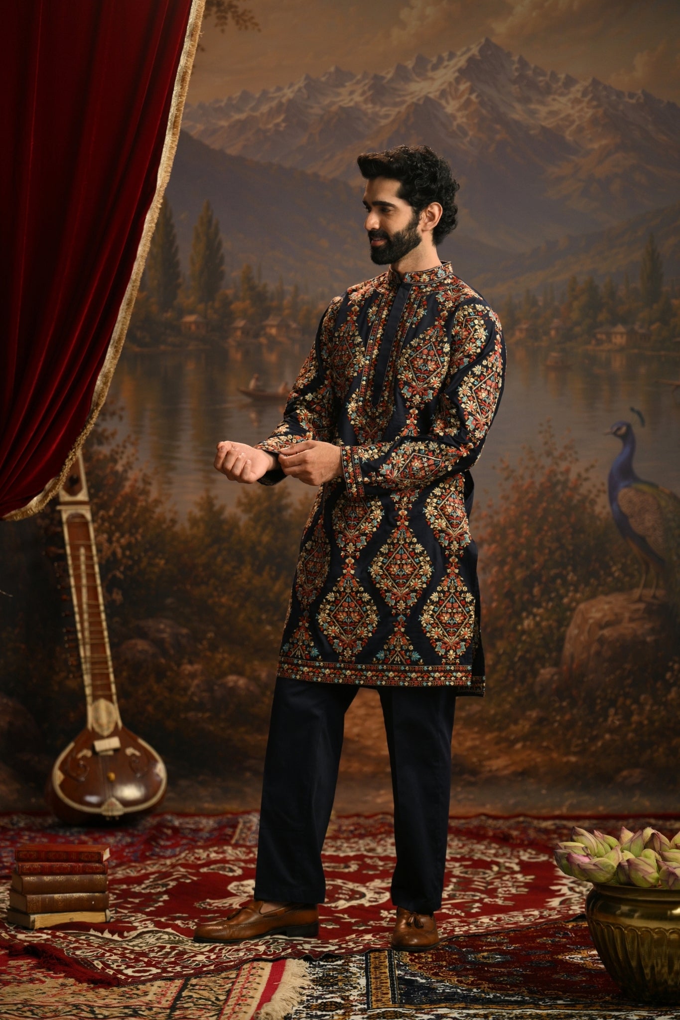 Navy Royal  Sozni Kurta Pajama Set Taroob