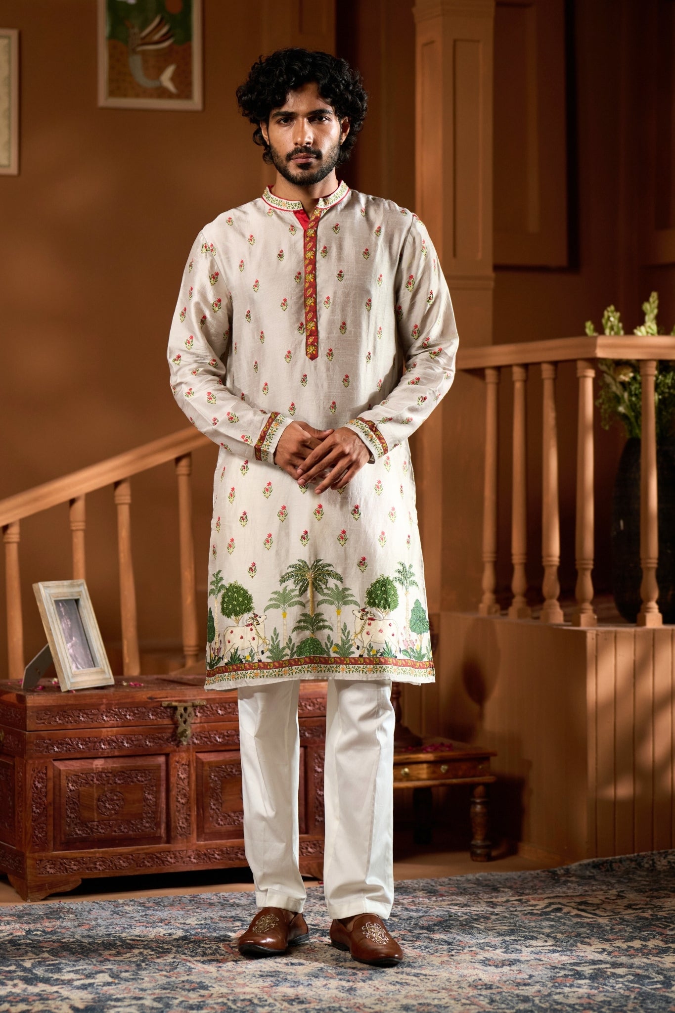 Taroob Embroidered Pichwai Kurta Pajama Set