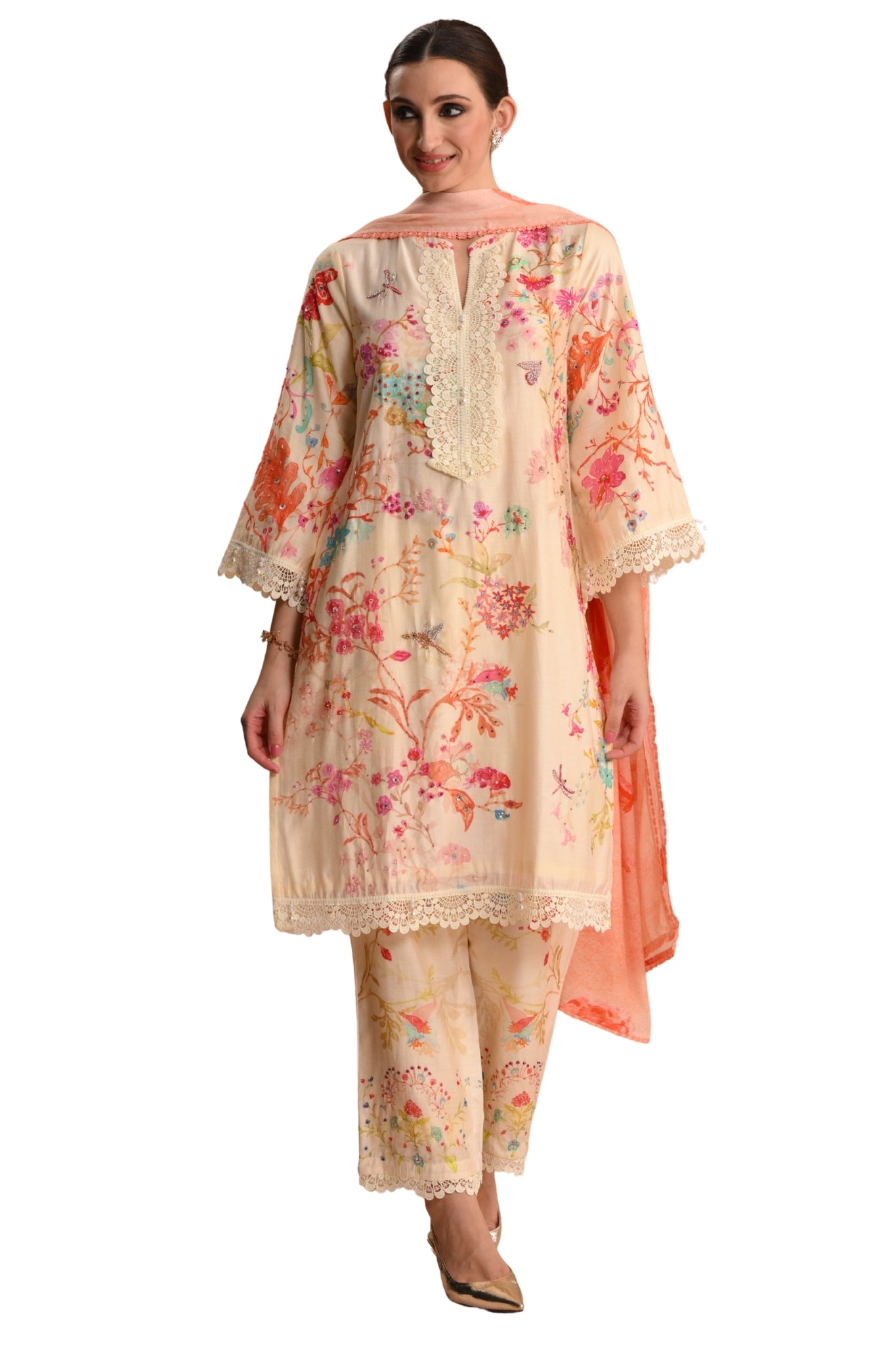 Ivory Nargis Embroidered Kurta Set Taroob