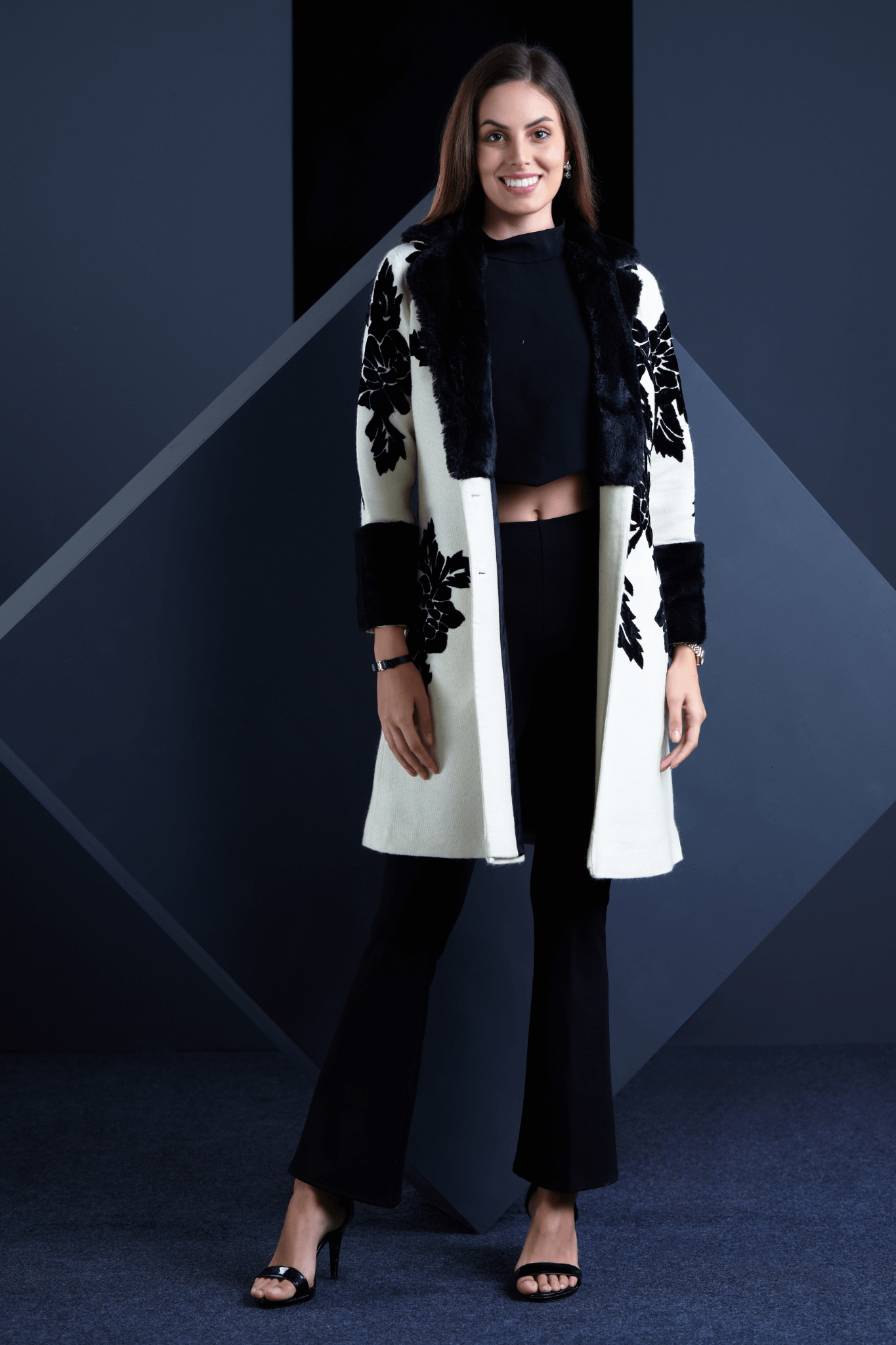 Taroob Embroidered Wool Fur Long Coat