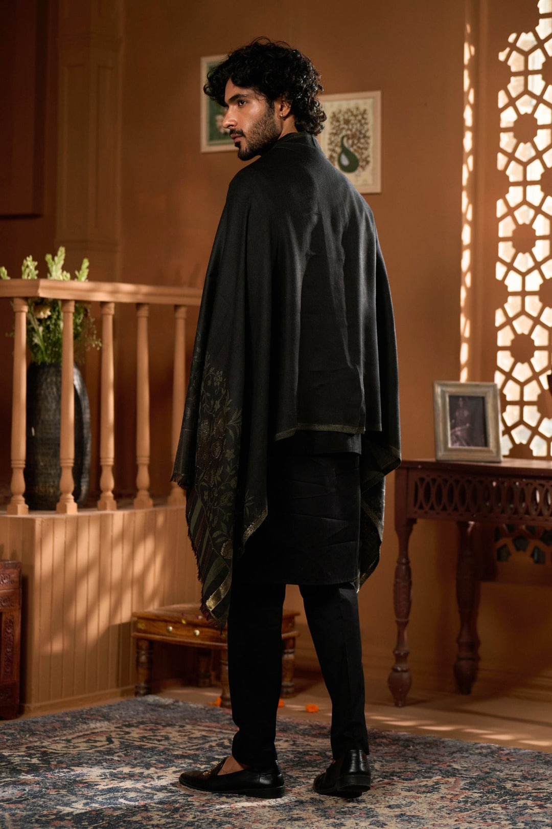 Taroob Silk Floral Border Kaani Stole