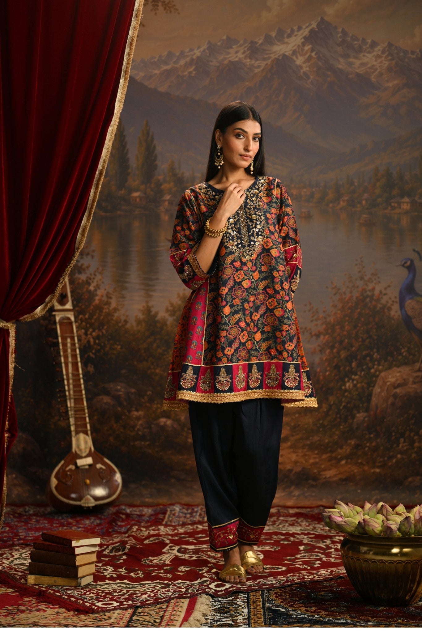 Navy Rangrez Bagh Embroidered Kurta Set Taroob