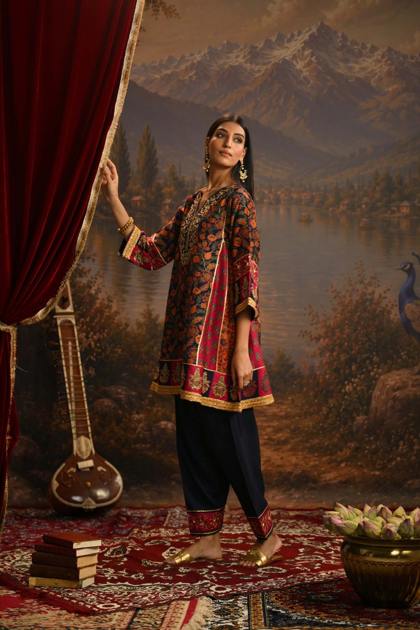 Navy Rangrez Bagh Embroidered Kurta Set Taroob