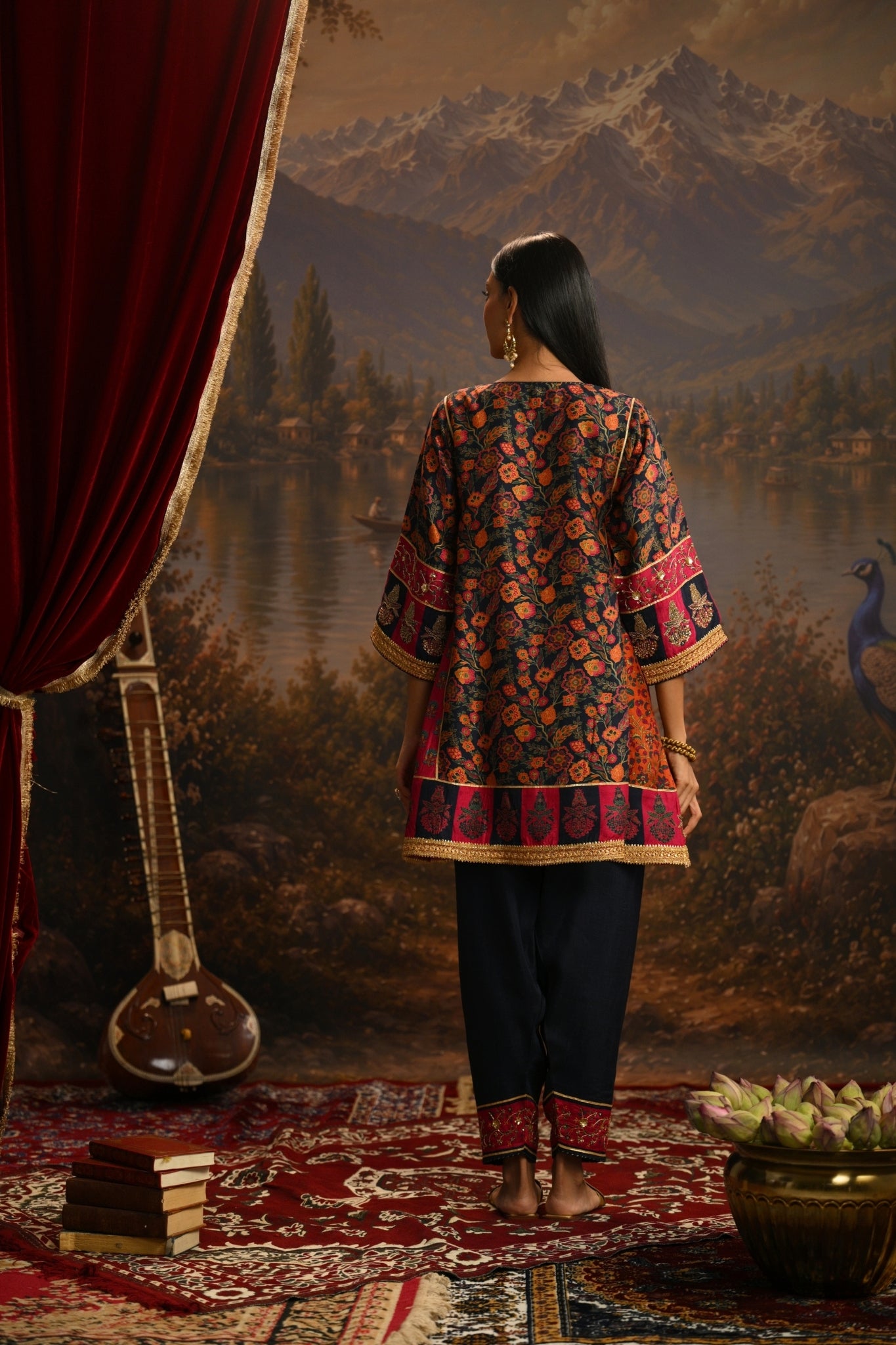 Navy Rangrez Bagh Embroidered Kurta Set Taroob