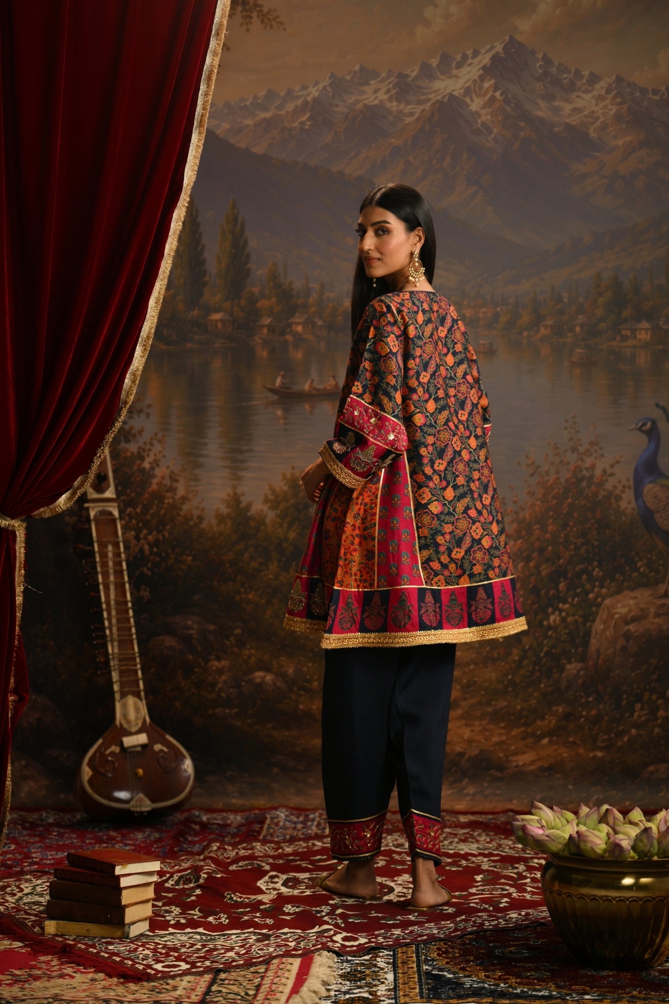 Navy Rangrez Bagh Embroidered Kurta Set Taroob