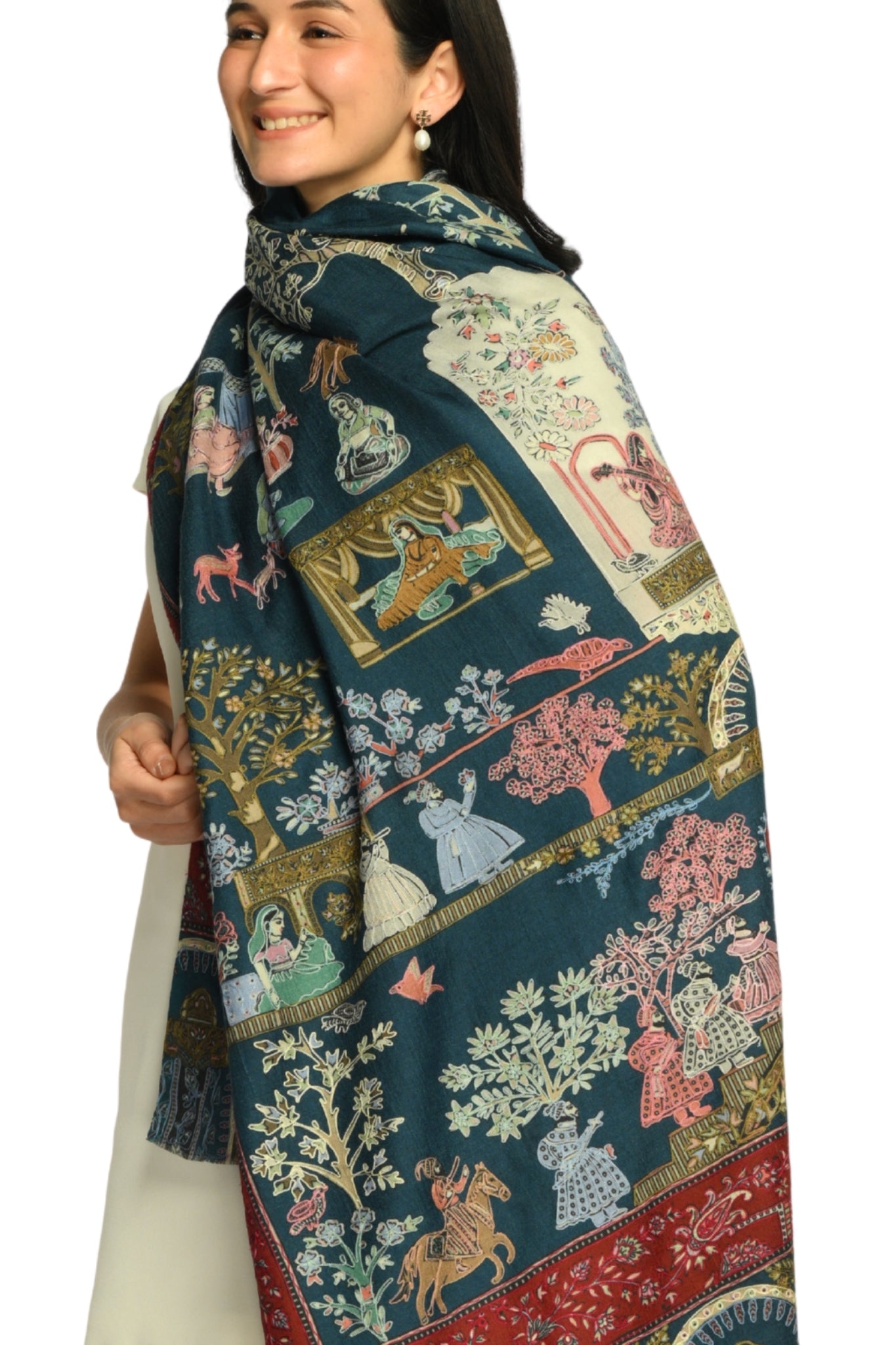 Taroob Shahi Darbar Kalamkari Wool Shawl