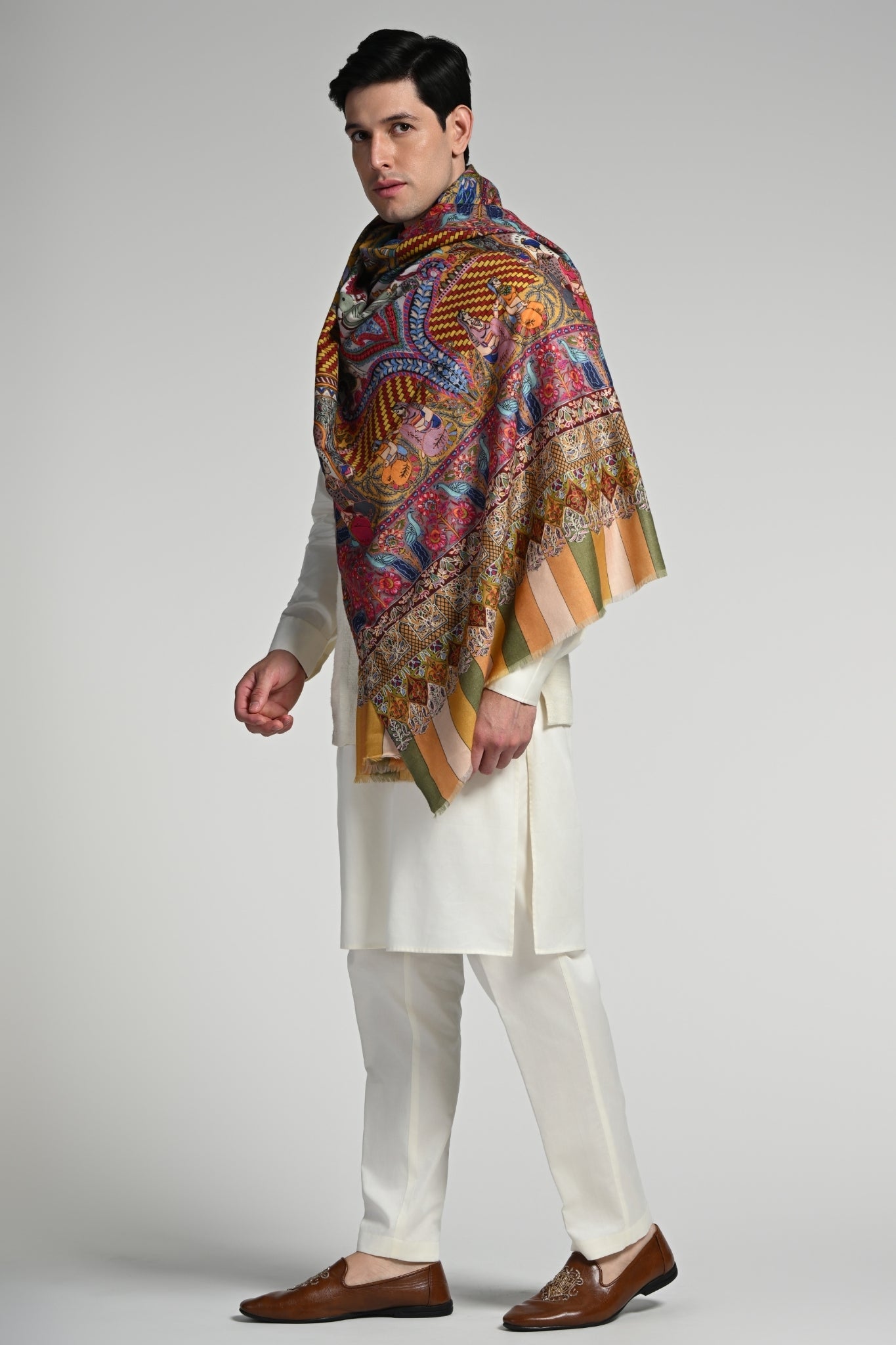 Taroob Royal Raj-Darbar Fine Wool Kalamkari Stole