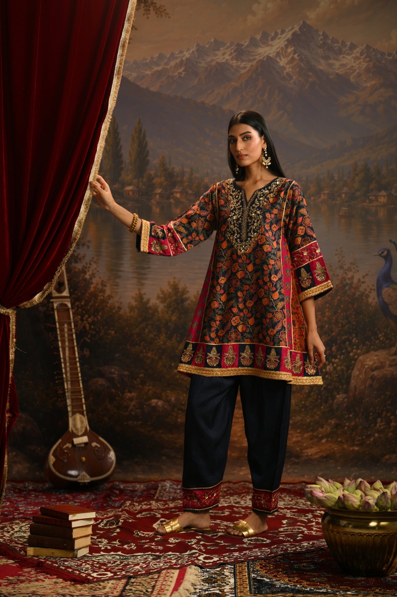 Navy Rangrez Bagh Embroidered Kurta Set Taroob