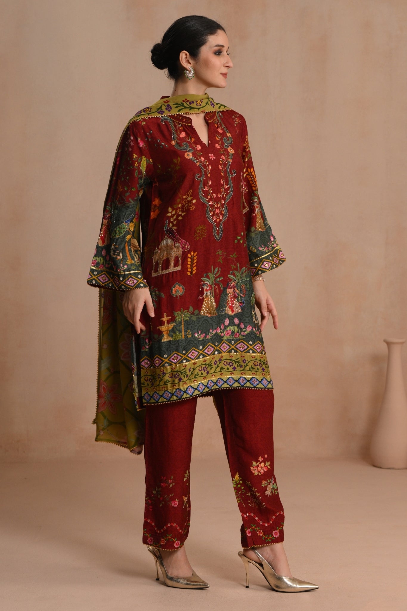 Women's Deep Red Shabnam Kurta Set Taroob