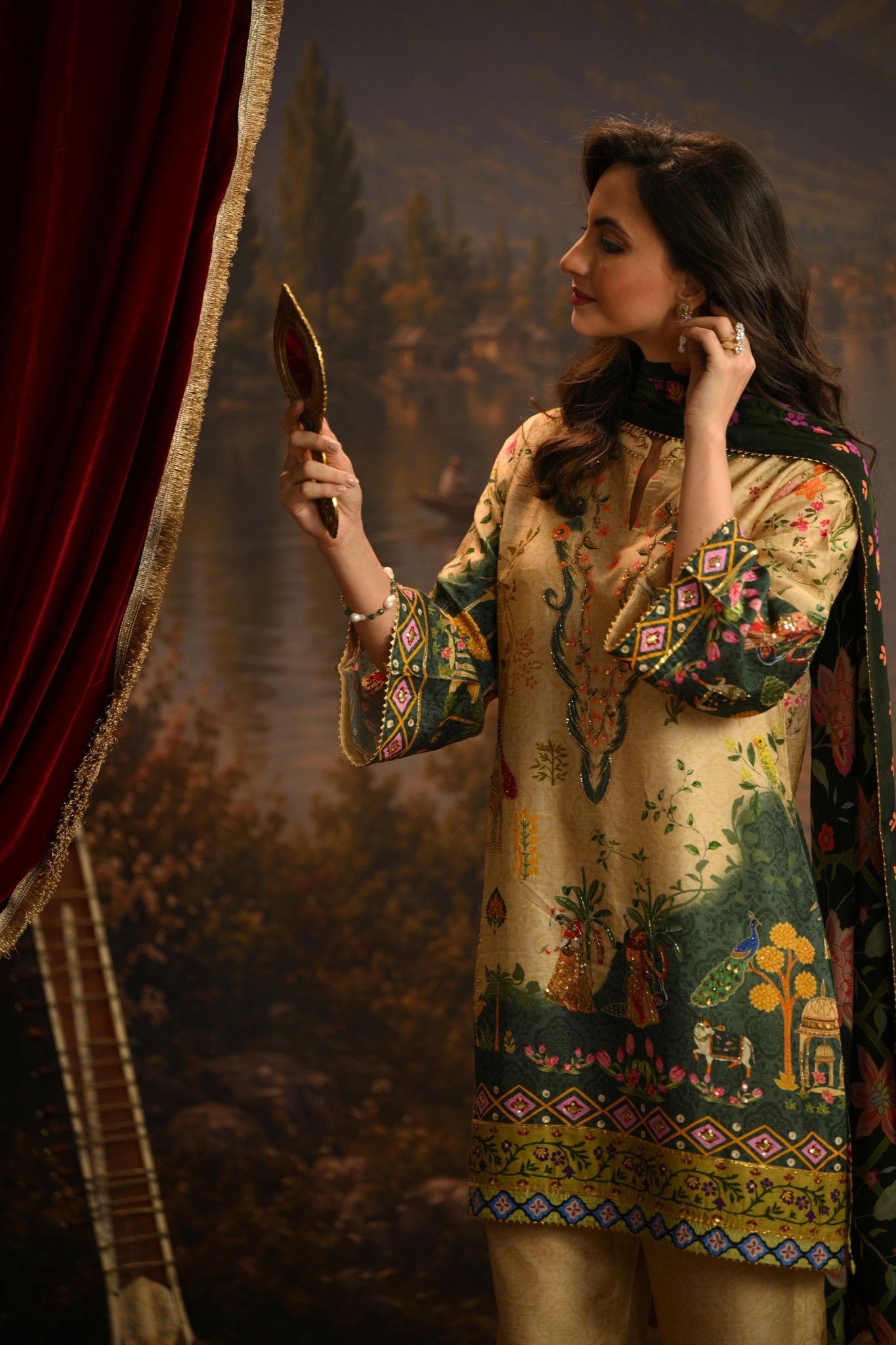Beige Bagh-e-Shahi Embroidered Kurta Set Taroob