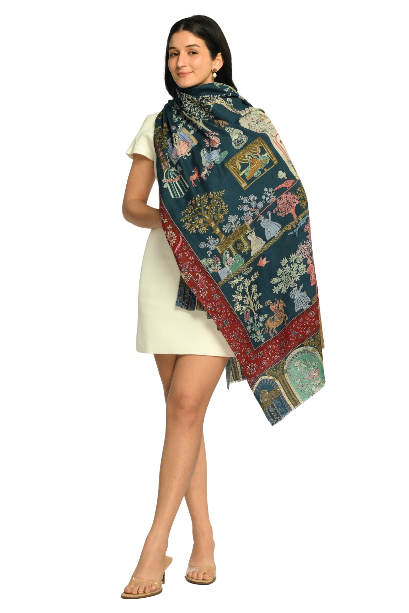 Taroob Shahi Darbar Kalamkari Wool Shawl
