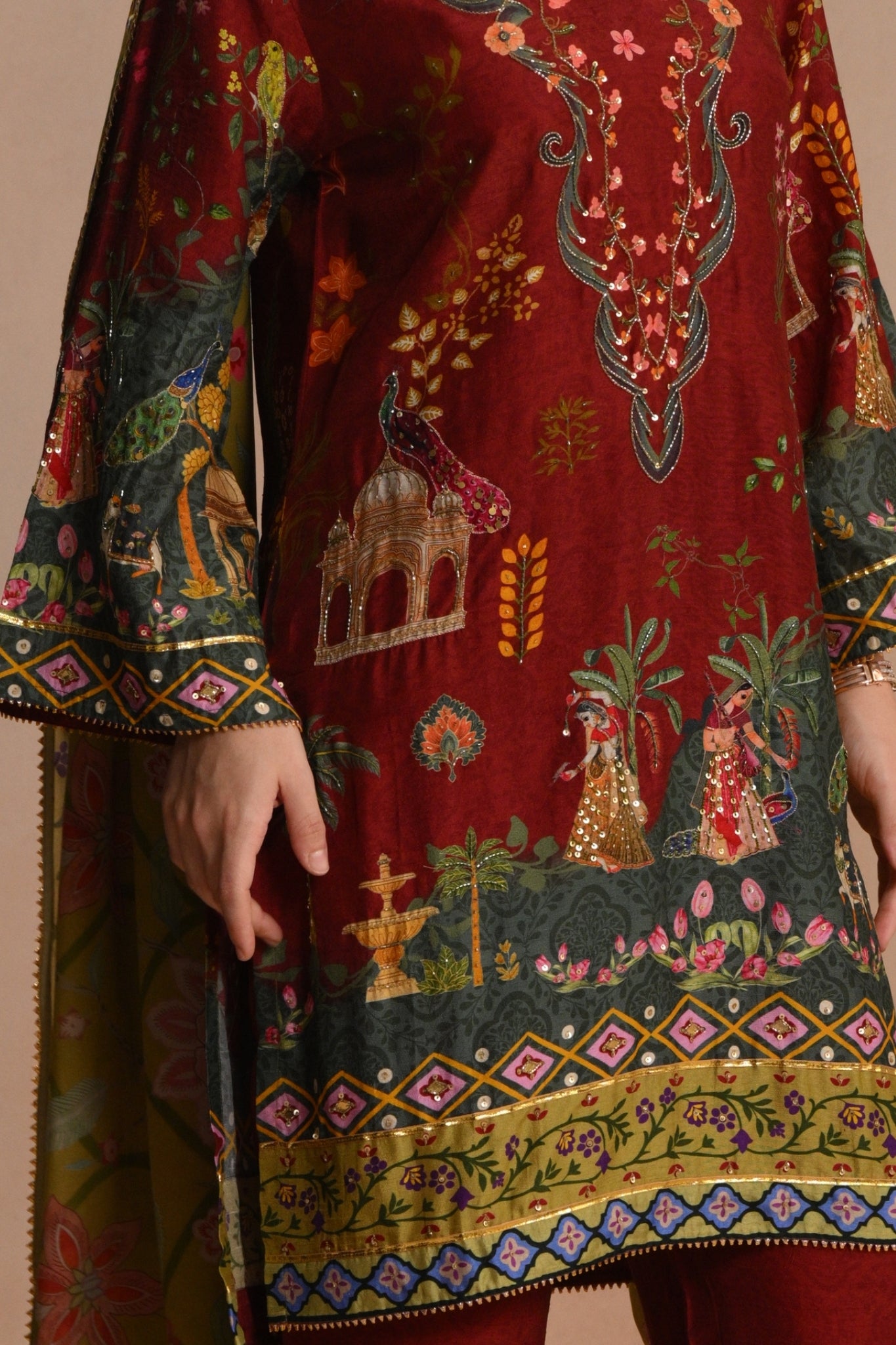 Women's Deep Red Shabnam Kurta Set Taroob