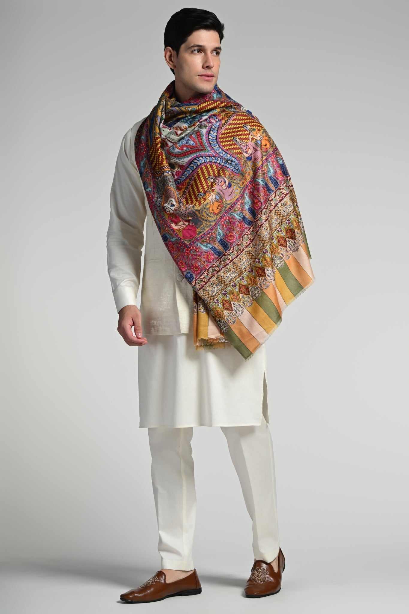 Taroob Royal Raj-Darbar Fine Wool Kalamkari Stole