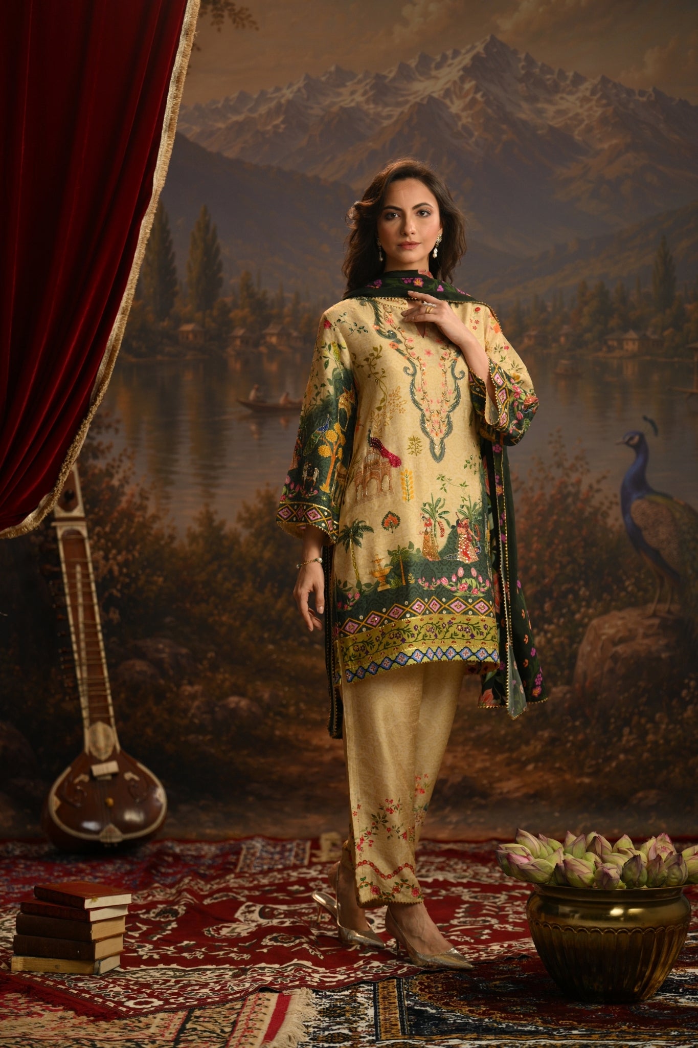 Beige Bagh-e-Shahi Embroidered Kurta Set Taroob