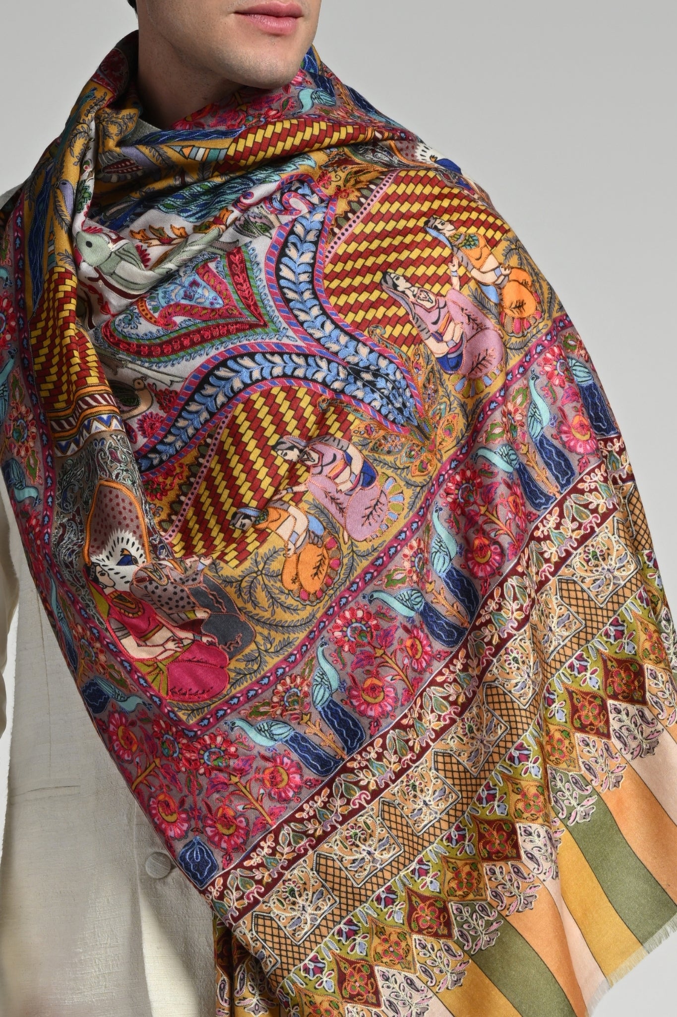 Taroob Royal Raj-Darbar Fine Wool Kalamkari Stole