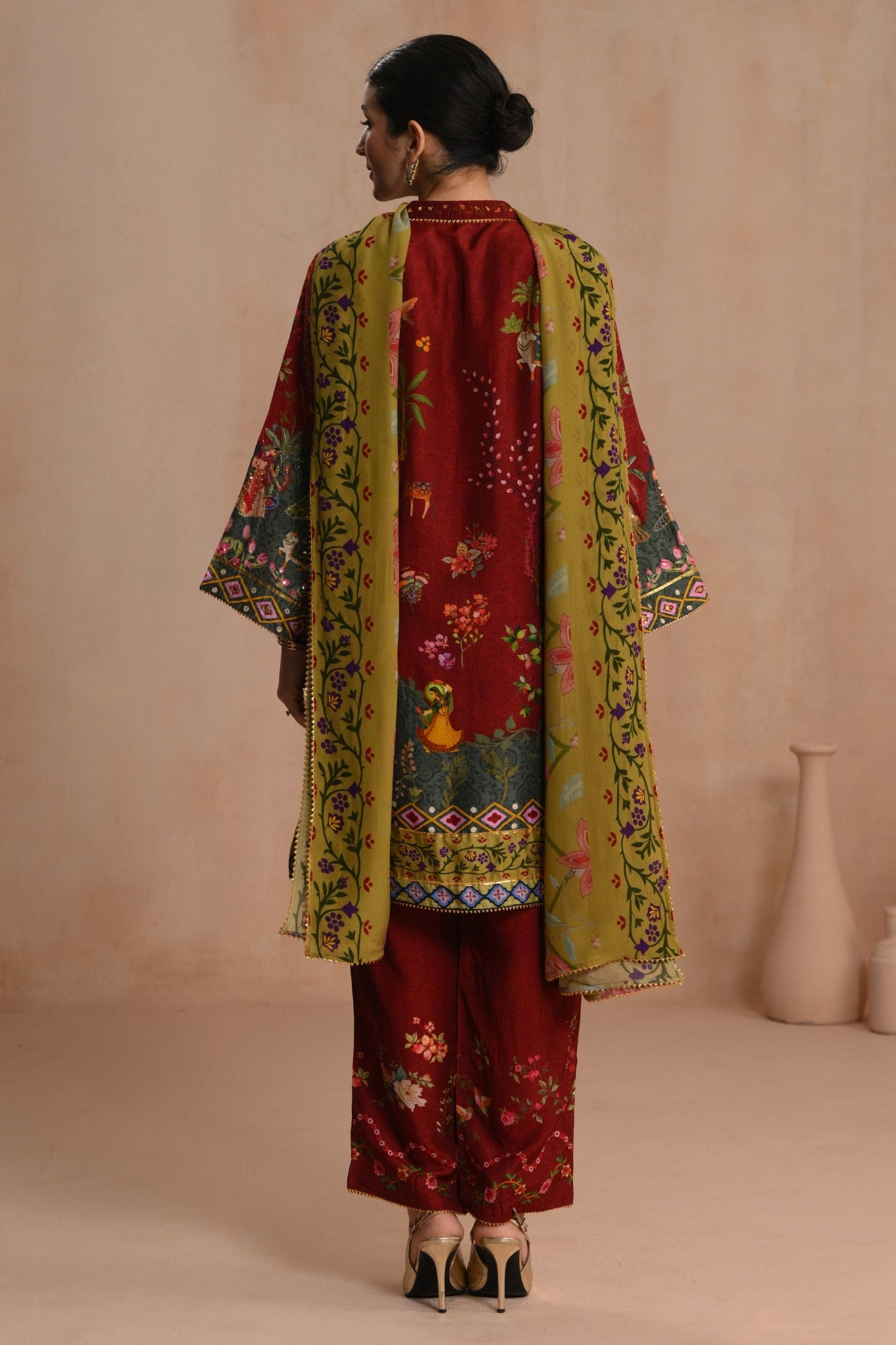 Women's Deep Red Shabnam Kurta Set Taroob