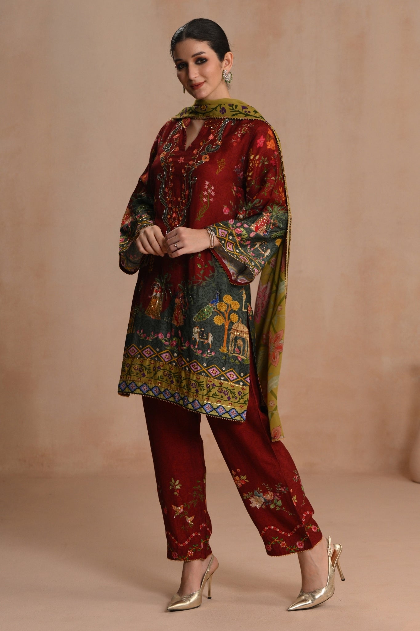 Women's Deep Red Shabnam Kurta Set Taroob