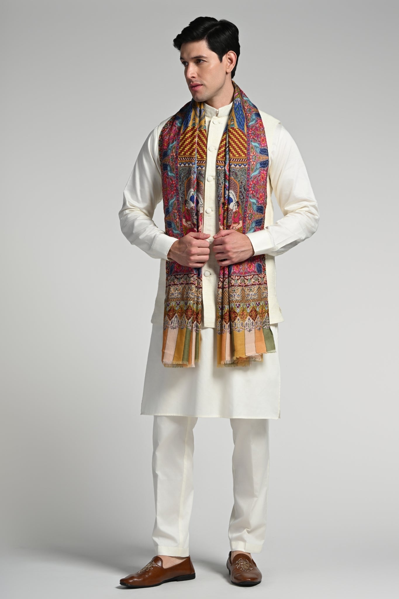 Taroob Royal Raj-Darbar Fine Wool Kalamkari Stole