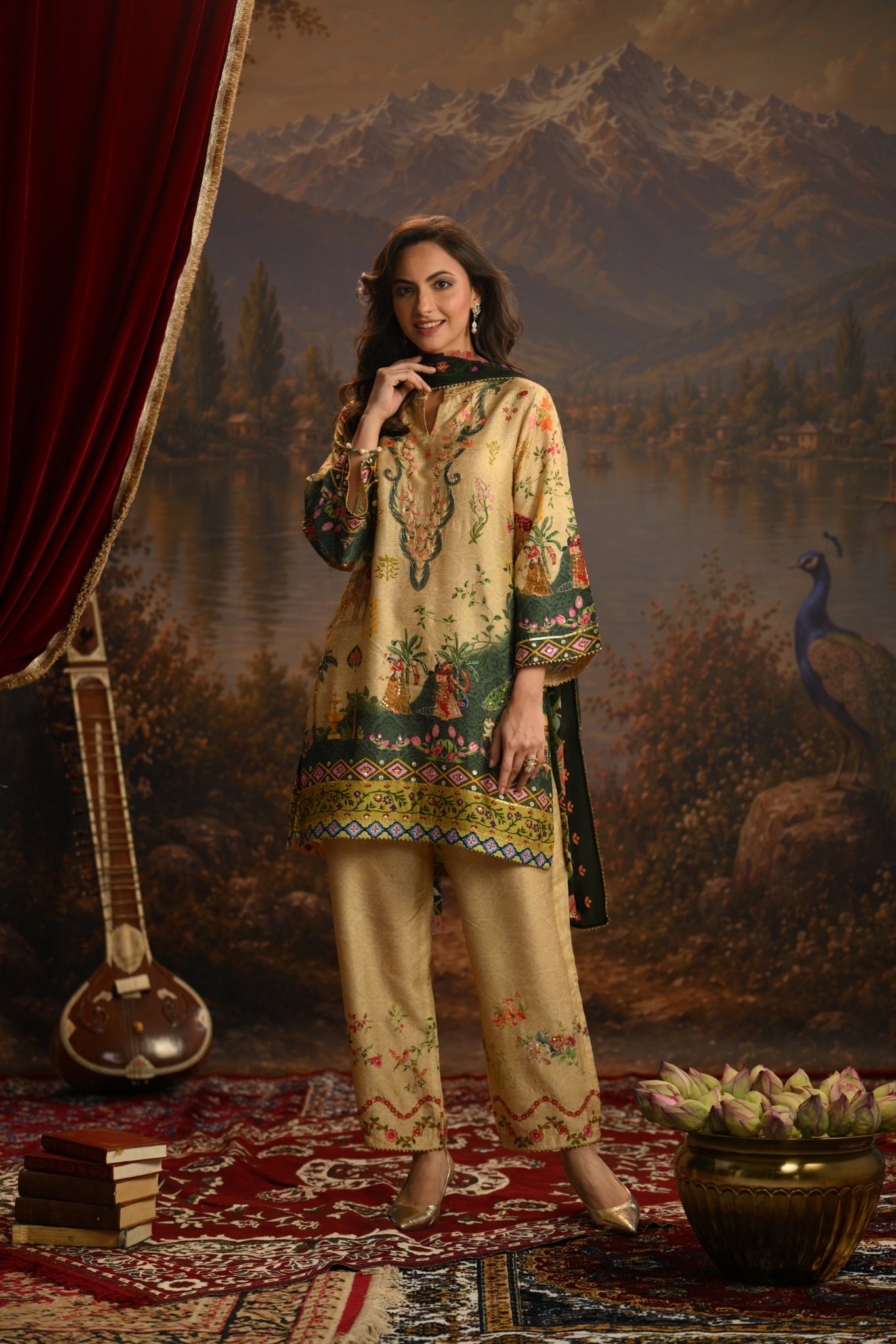 Beige Bagh-e-Shahi Embroidered Kurta Set Taroob