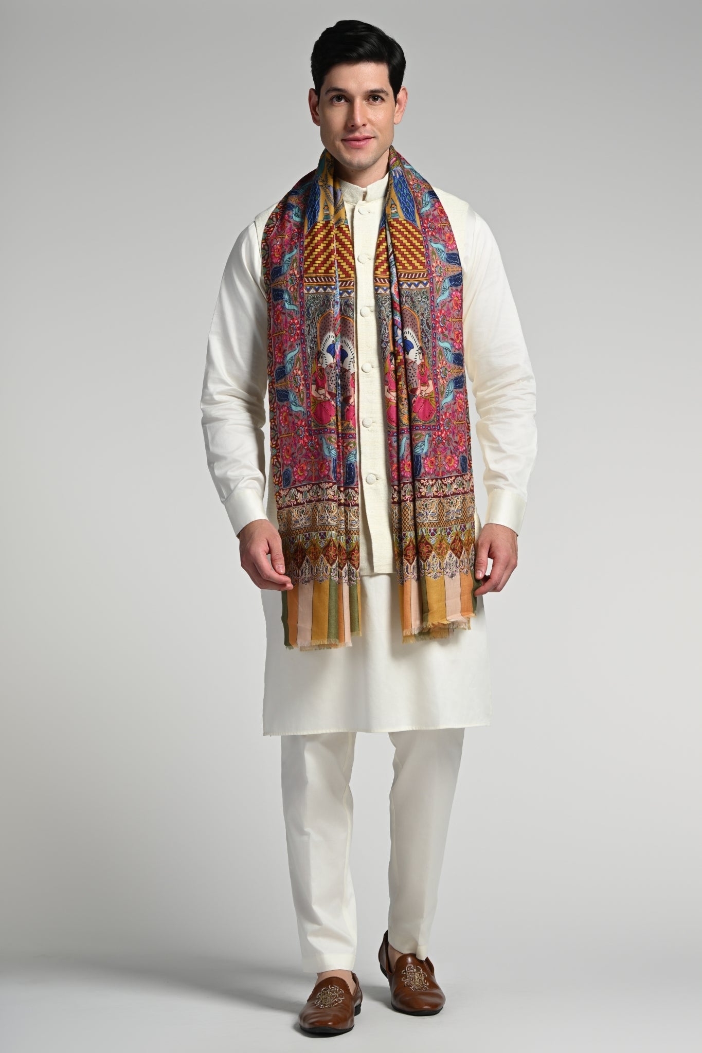 Taroob Royal Raj-Darbar Fine Wool Kalamkari Stole