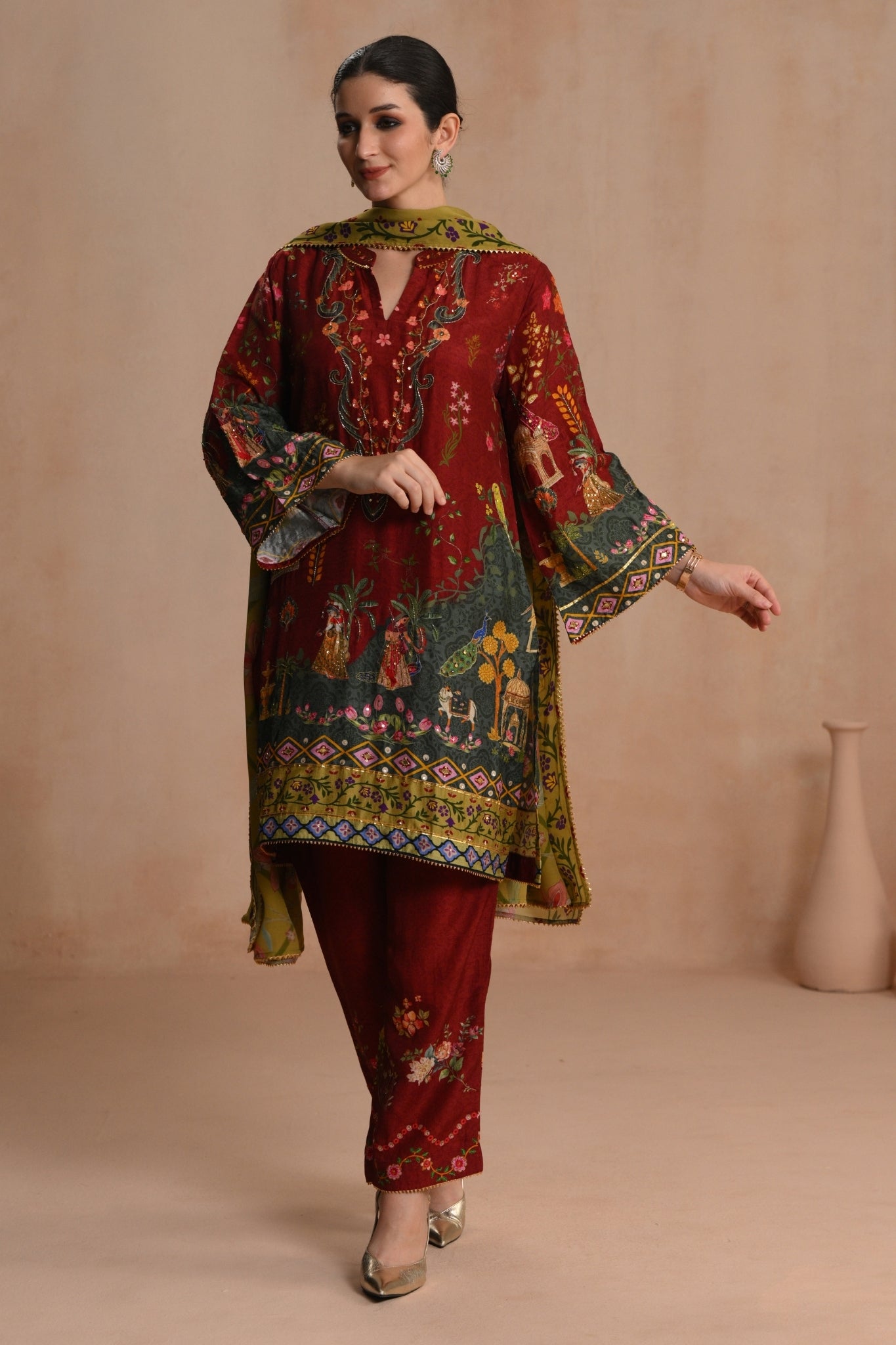 Women's Deep Red Shabnam Kurta Set Taroob