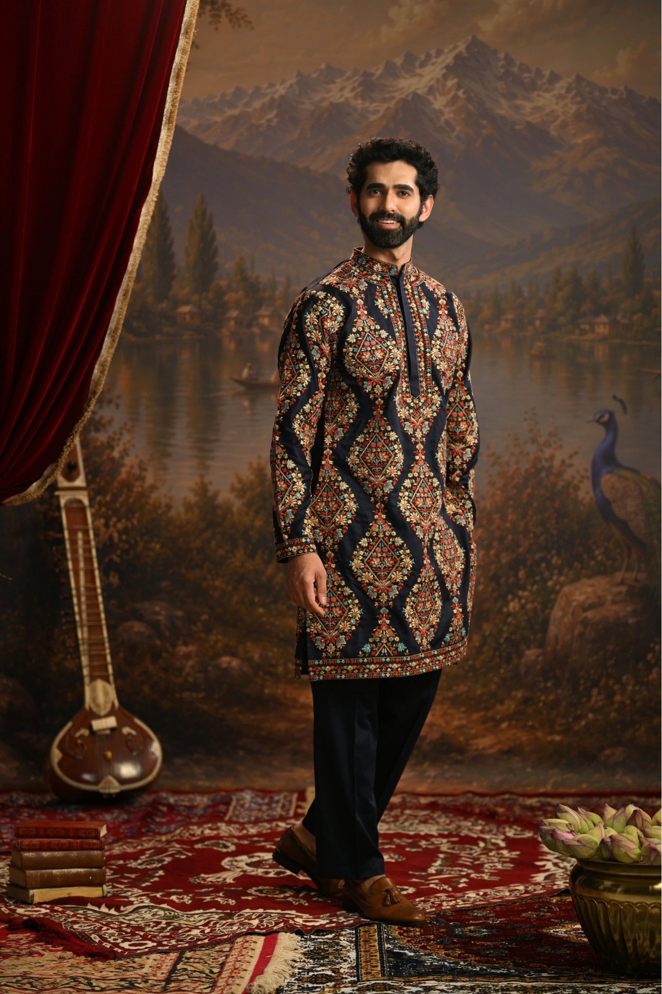 Navy Royal  Sozni Kurta Pajama Set Taroob