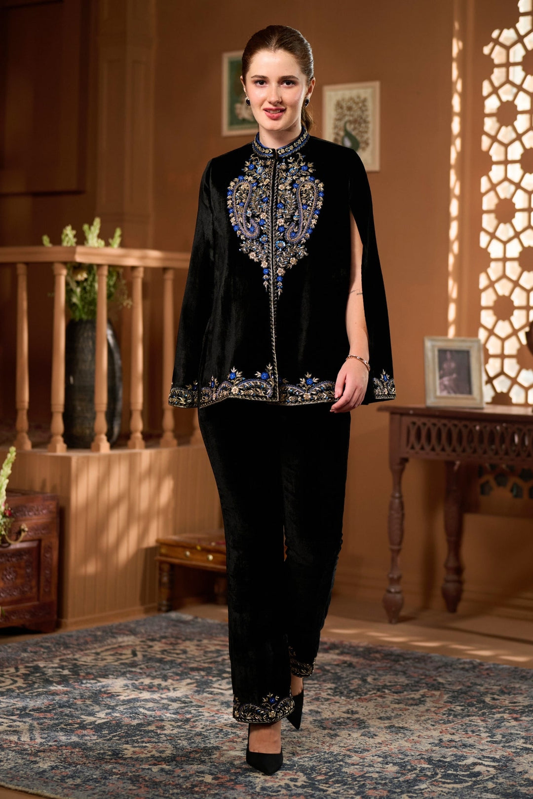 Taroob Velvet  Embroidered Zewar Cape