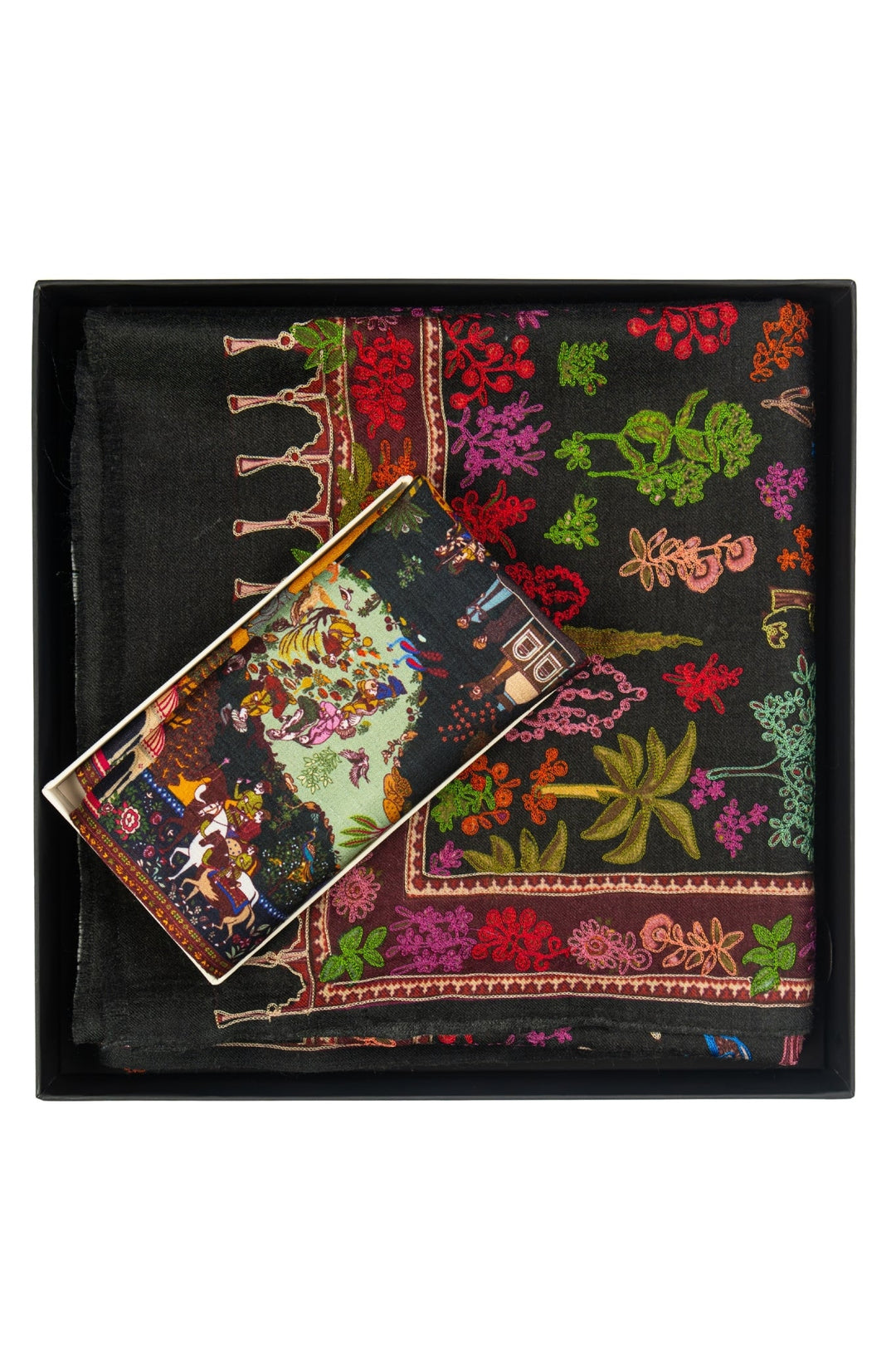 Taroob Couple Gift of Authentic Wool Kalamkari Stole for Her & Pocket Square for Him