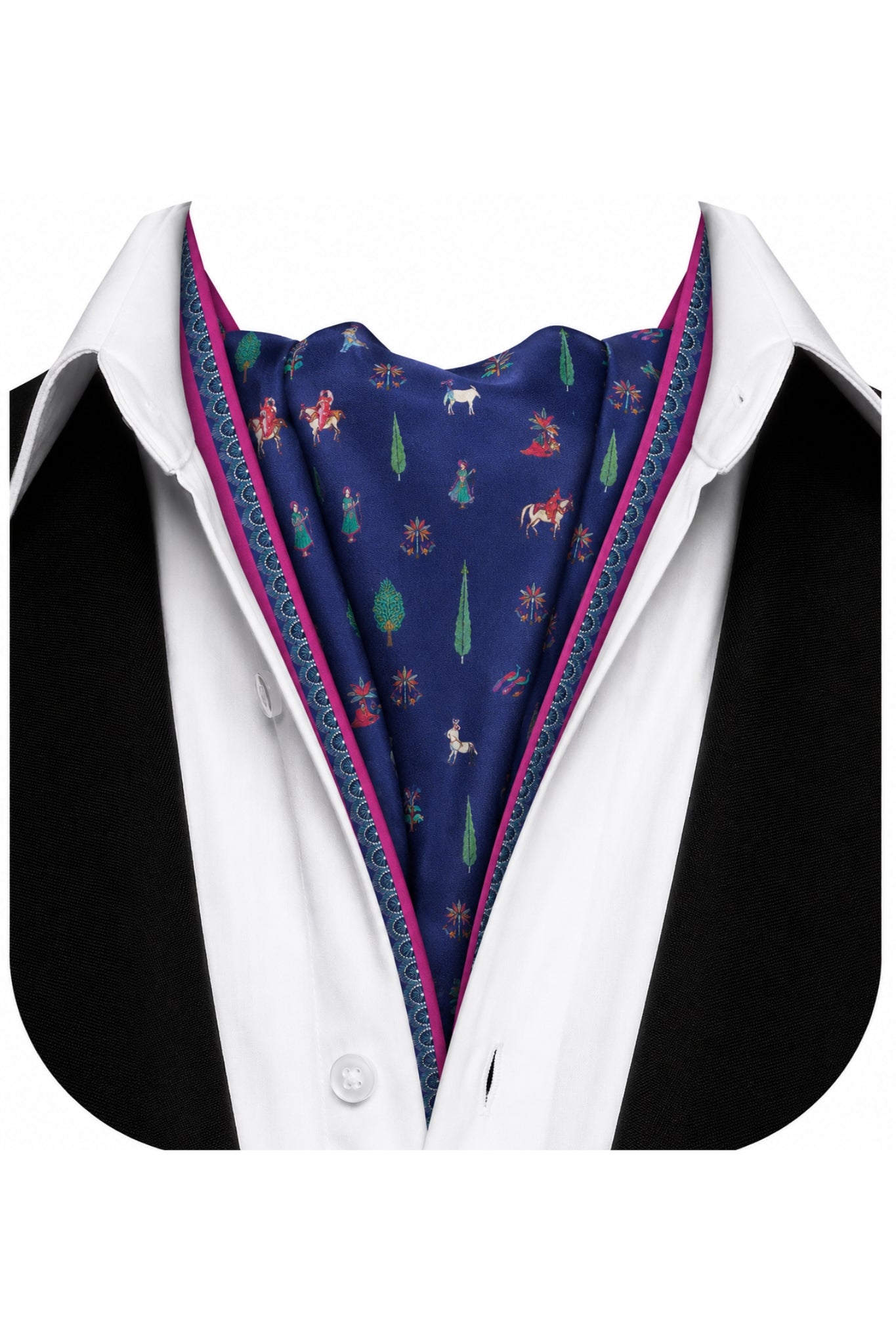 Taroob Premium Silk Satin Mughal Motif Cravat, Men’s Neck Tie