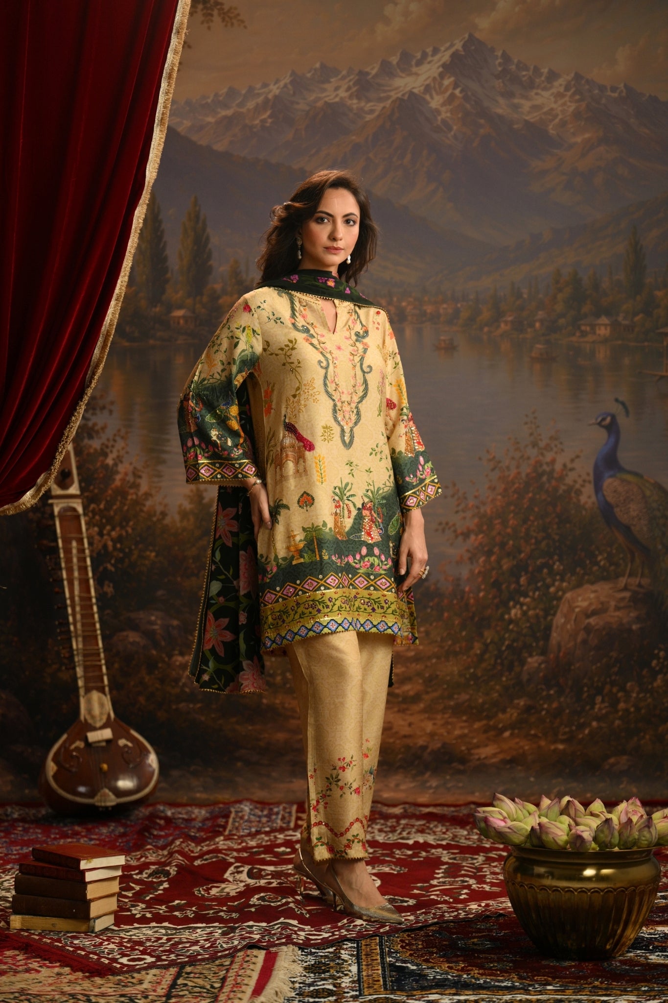 Beige Bagh-e-Shahi Embroidered Kurta Set Taroob
