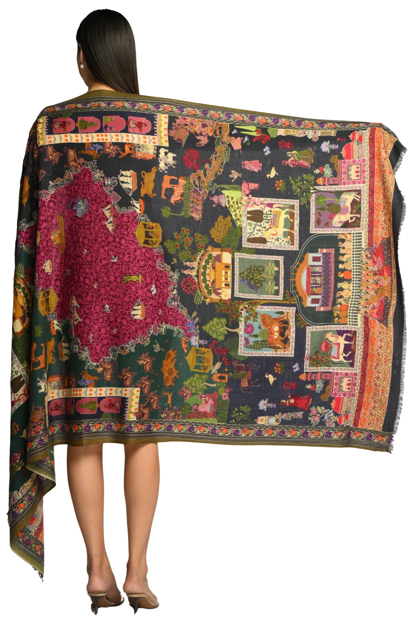 Taroob Jashn-e-Mahal Embroidered Wool Kalamkari Shawl