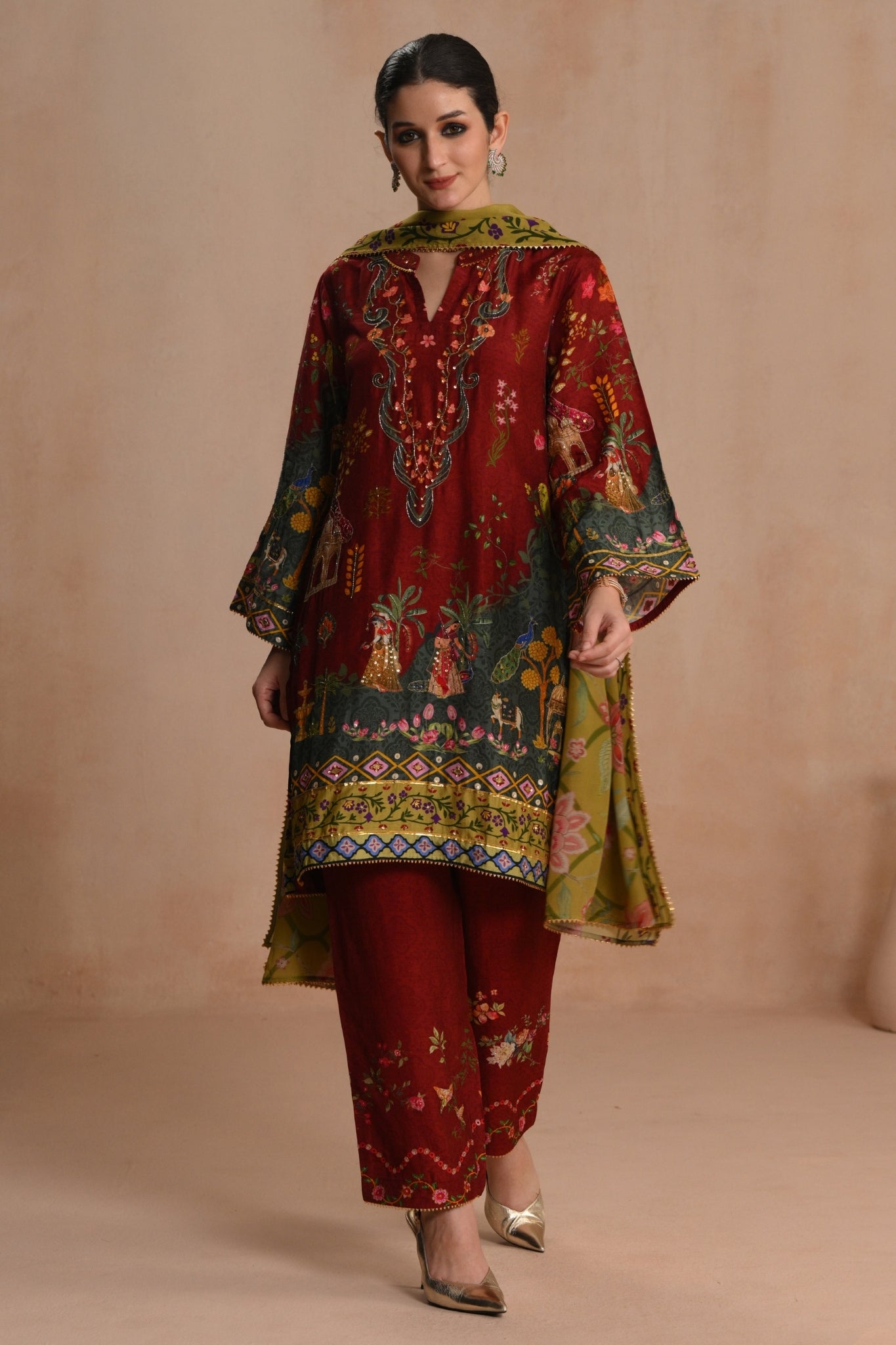 Women's Deep Red Shabnam Kurta Set Taroob