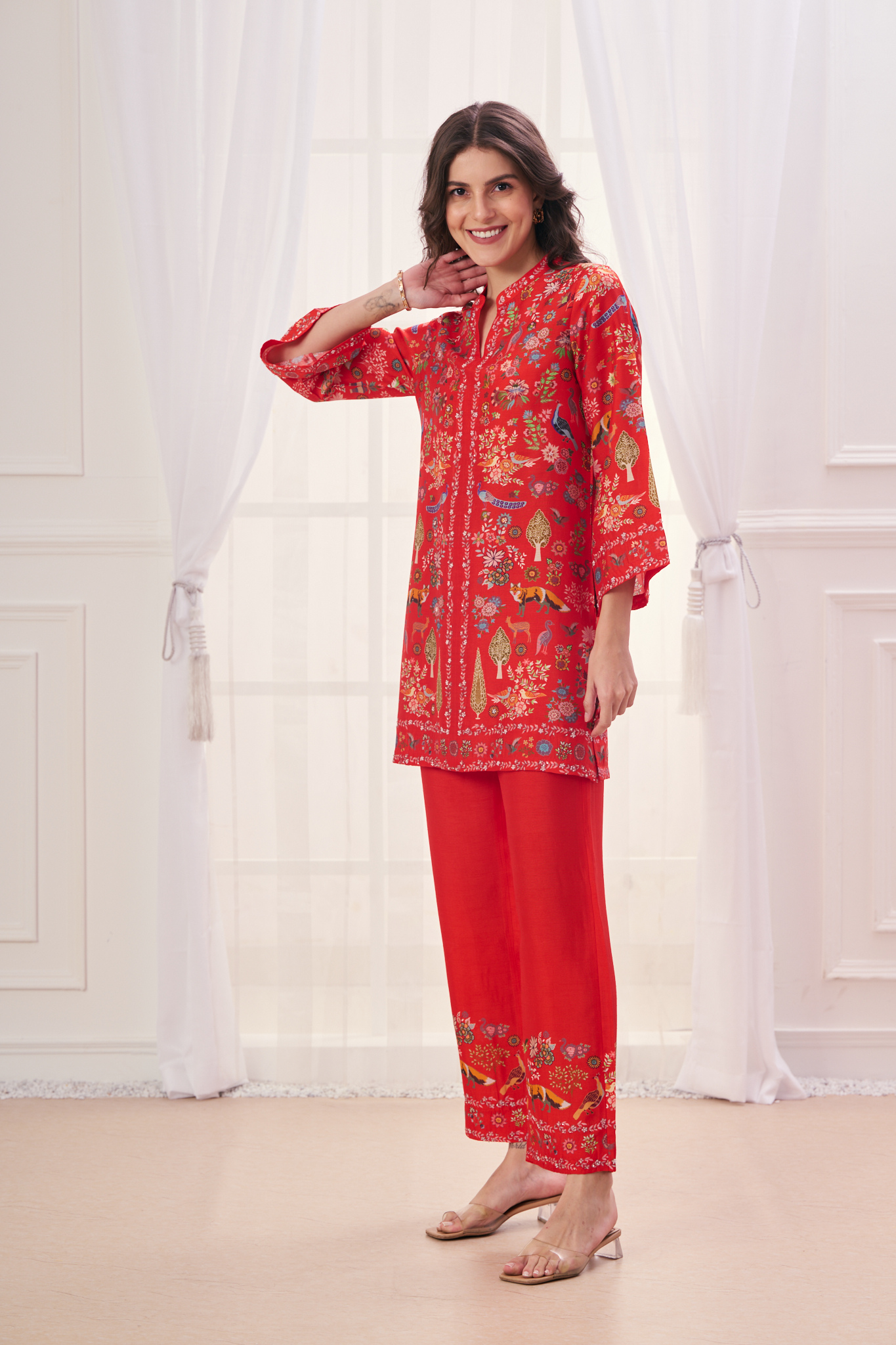 Taroob Silk Linen Safari Co-ord Set with Embroidered Highlights