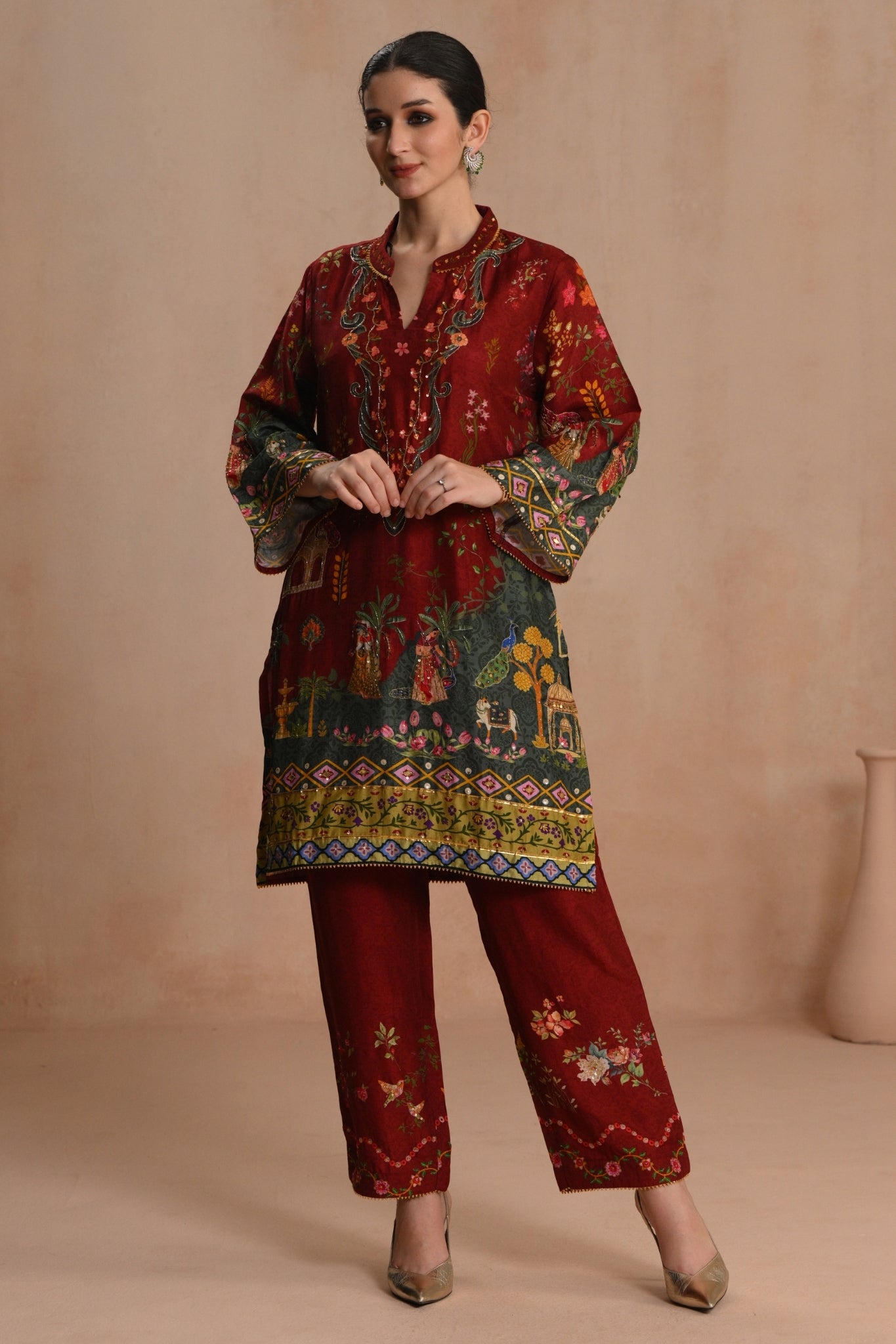 Women's Deep Red Shabnam Kurta Set Taroob