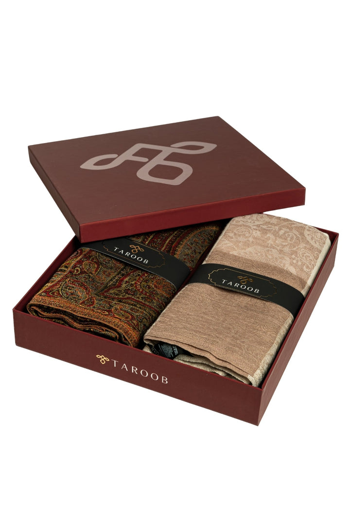 Taroob Couple Gift Set of Fine Wool Stole for Her & Jamawar Stole for Him